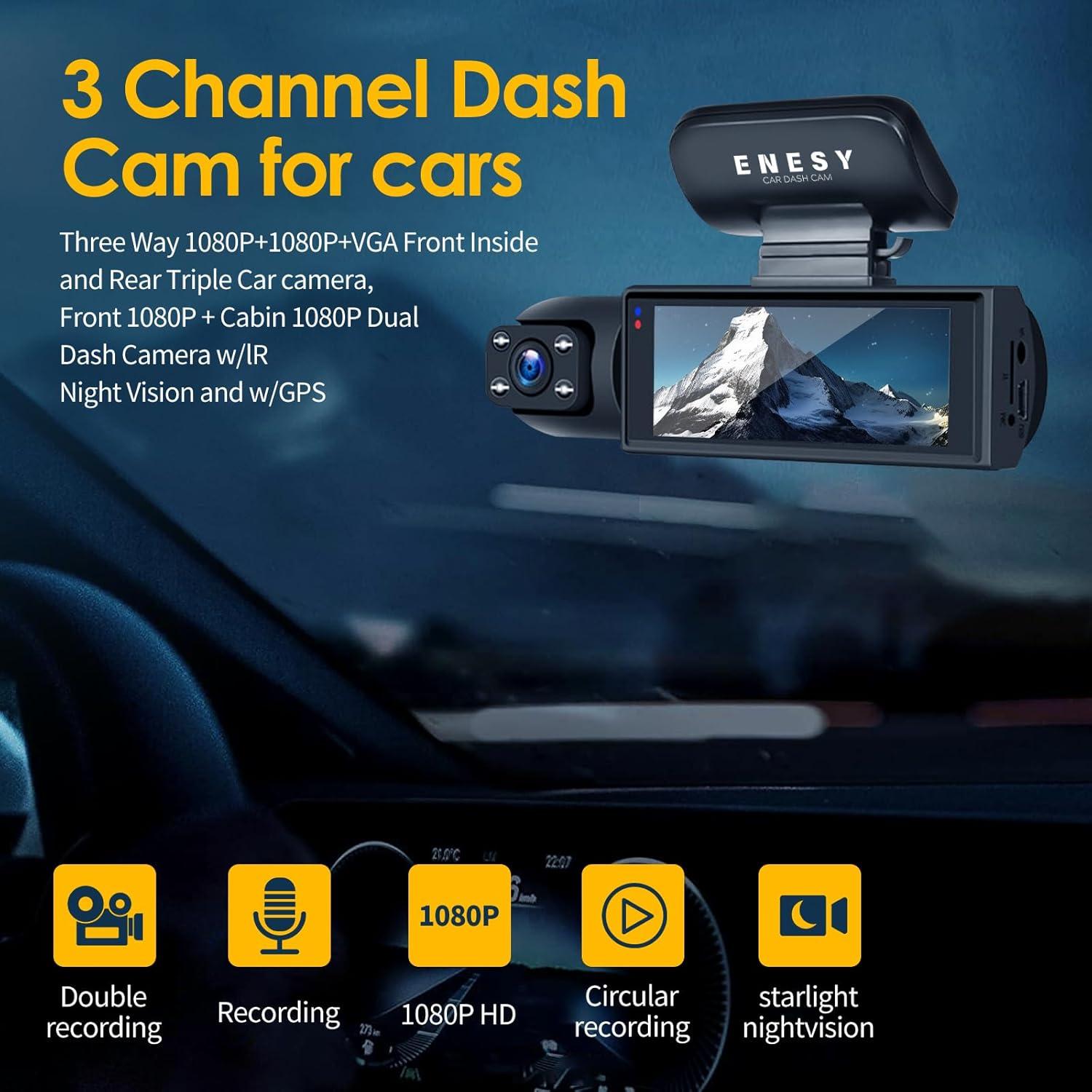 Cámara de tablero ENESY 1080P HD con grabación dual y visión nocturna