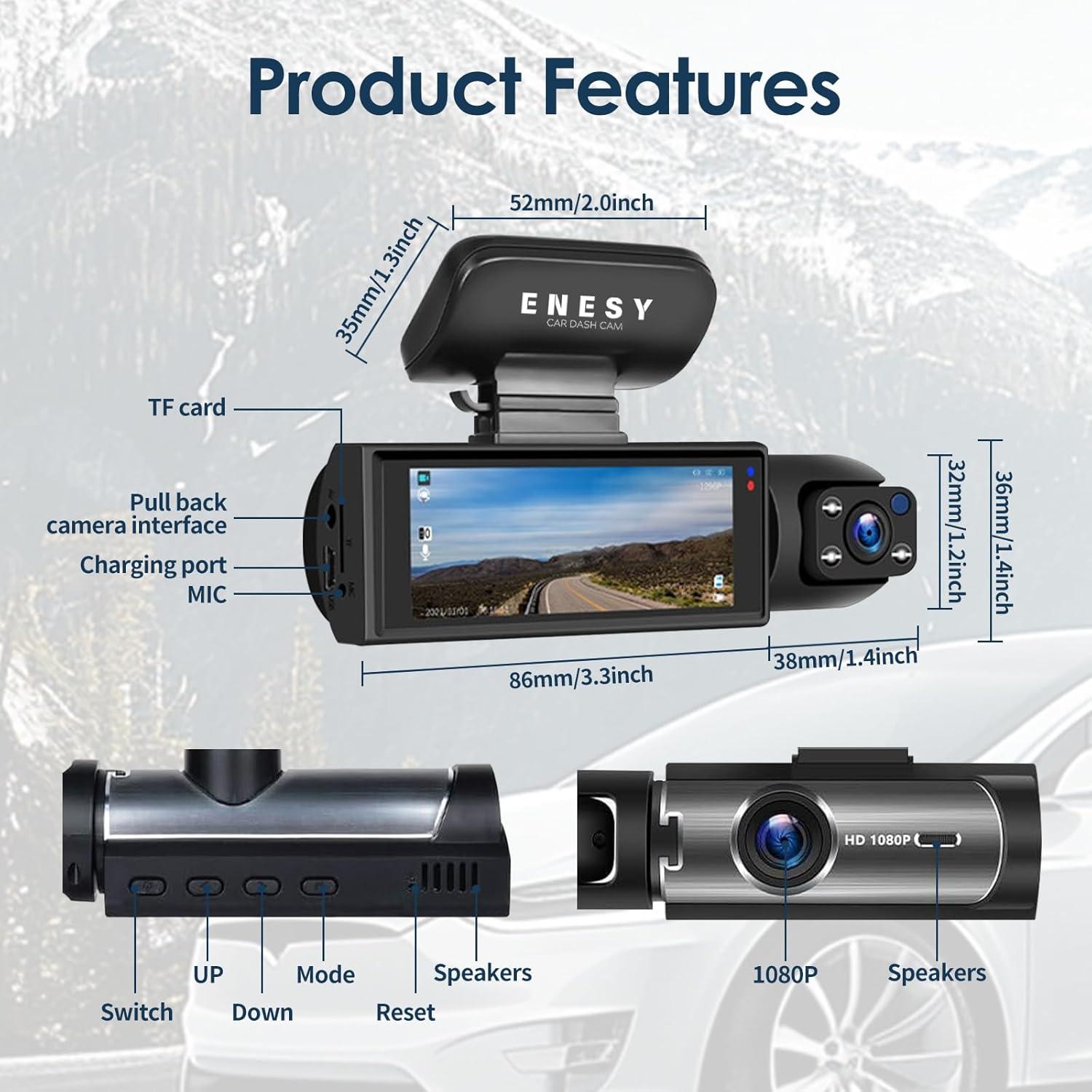 Cámara de tablero ENESY 1080P HD con grabación dual y visión nocturna