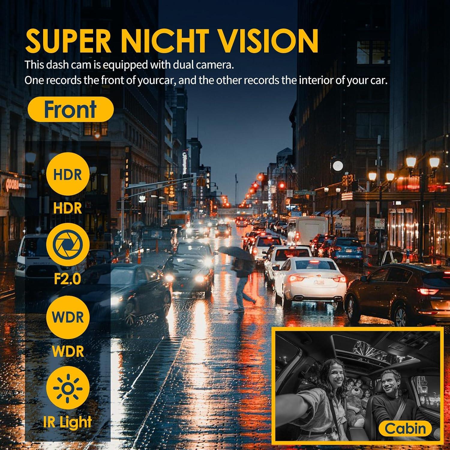 Cámara de tablero ENESY 1080P HD con grabación dual y visión nocturna