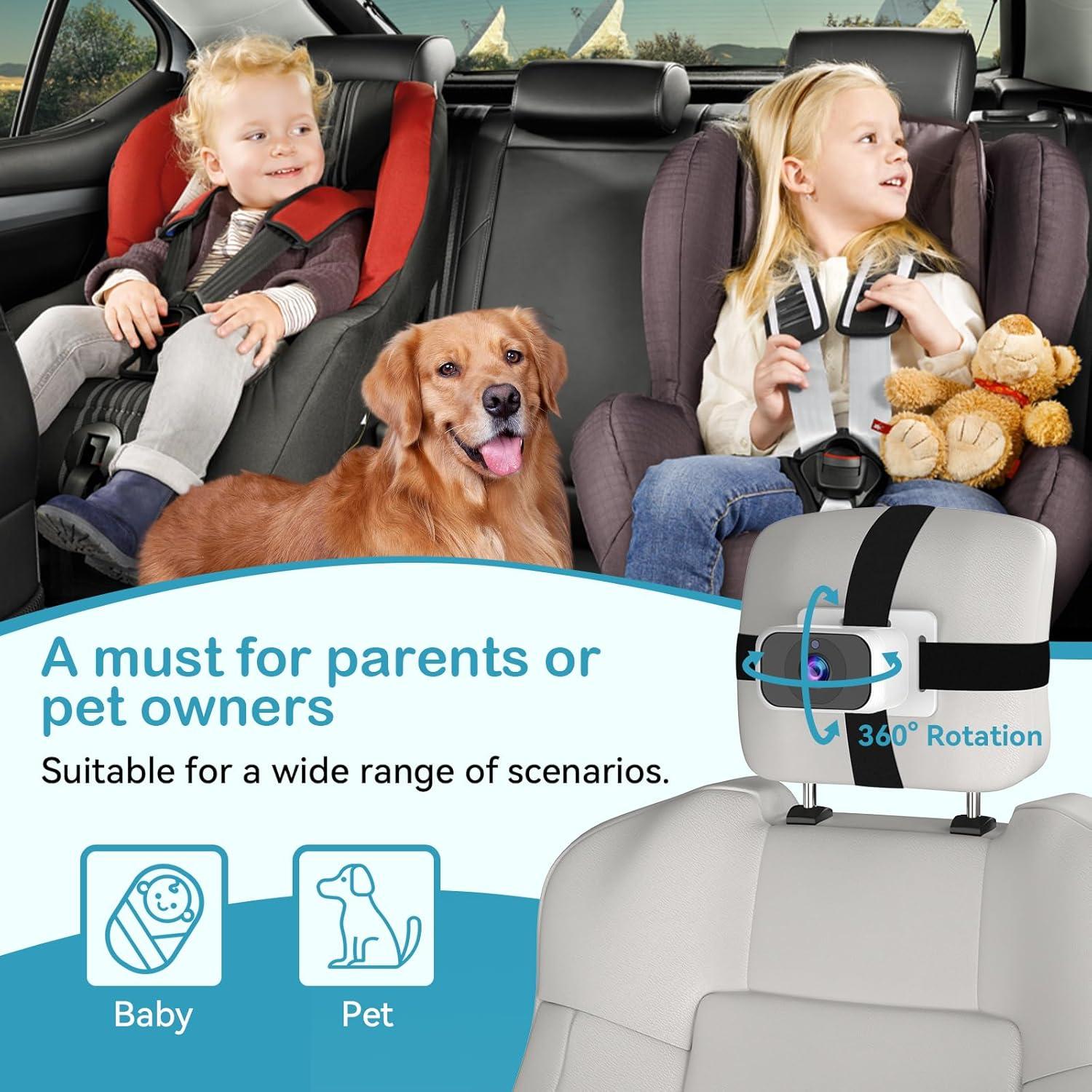 Baby Car Camera for 2-Kids: 7 Inch IPS Display with Dual Carseat Cameras, Split Screen, Night Vision, HD 1080P - USB Powered Easy Install Rear Facing Backseat Camera for Twins