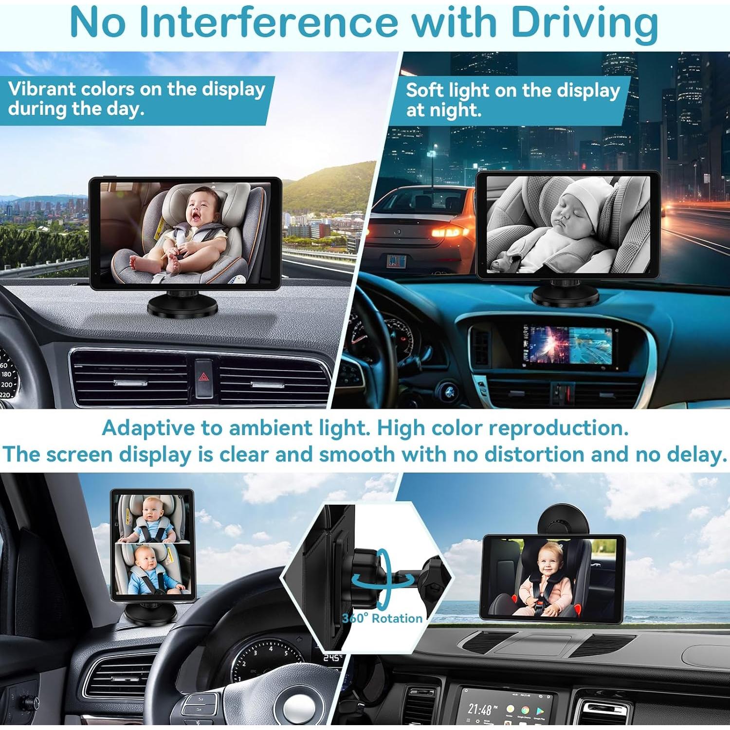 Baby Car Camera for 2-Kids: 7 Inch IPS Display with Dual Carseat Cameras, Split Screen, Night Vision, HD 1080P - USB Powered Easy Install Rear Facing Backseat Camera for Twins