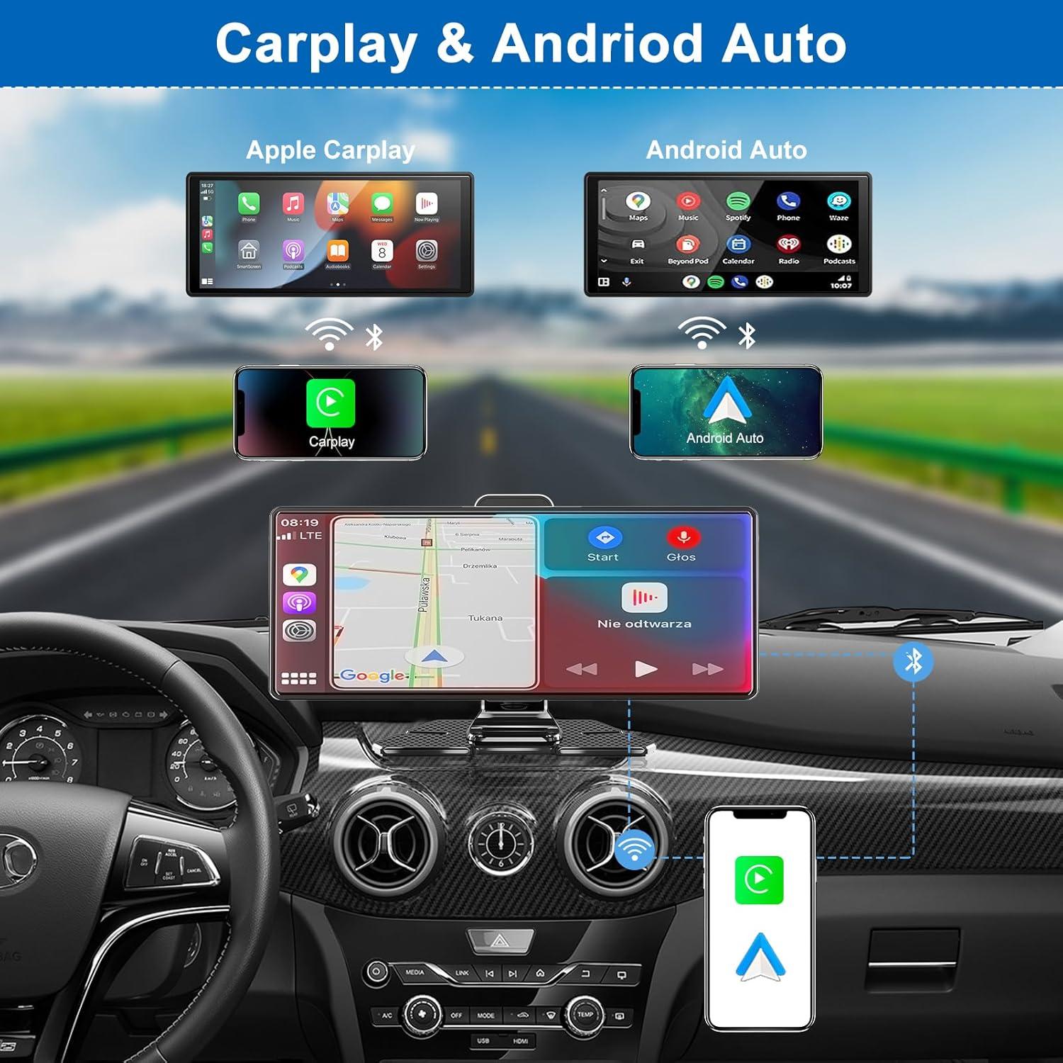 Pantalla Carplay 10.26" Accfly HD Inalámbrica GPS Bluetooth
