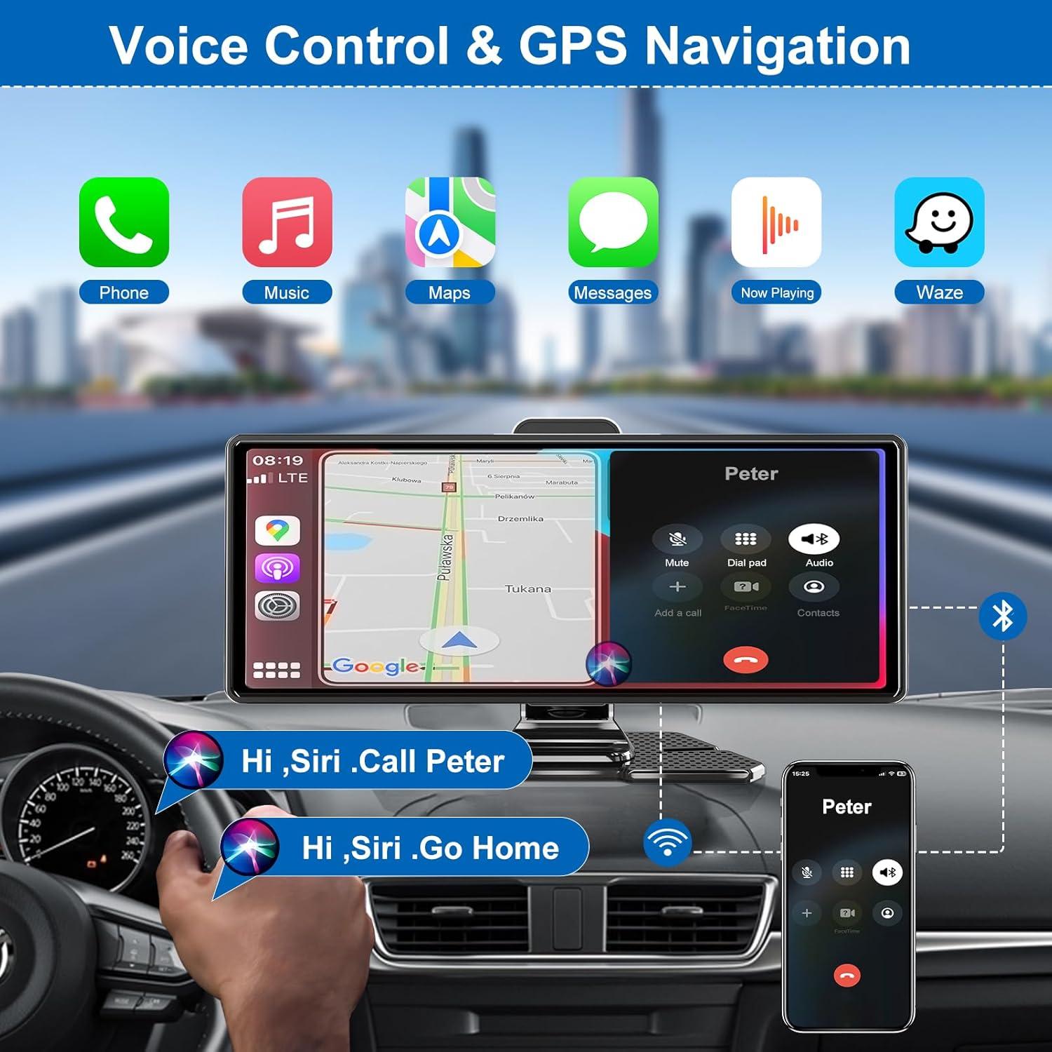 Pantalla Carplay 10.26" Accfly HD Inalámbrica GPS Bluetooth