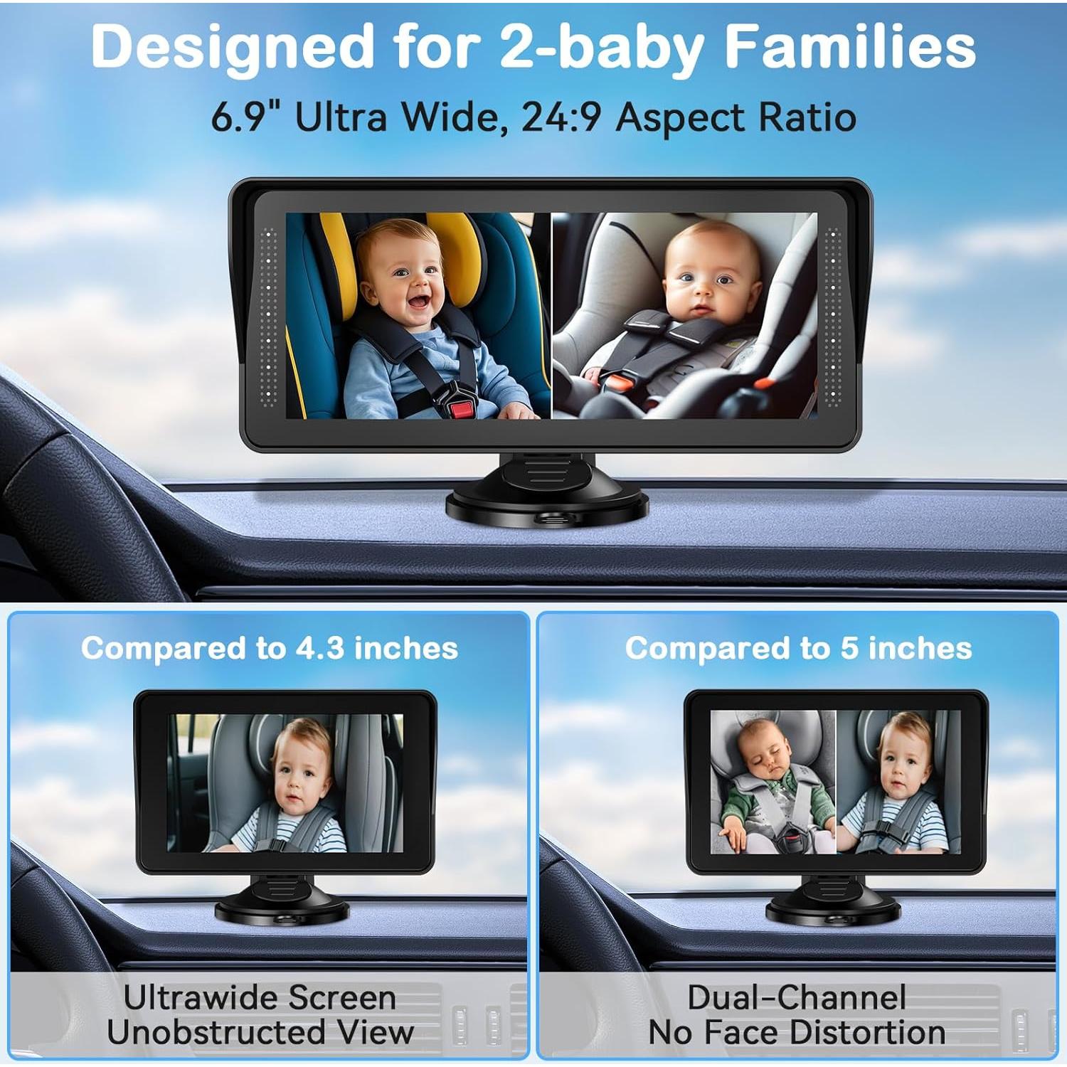 Cámara Doble para Bebés AMTIFO - Pantalla HD 6.9" Rotativa