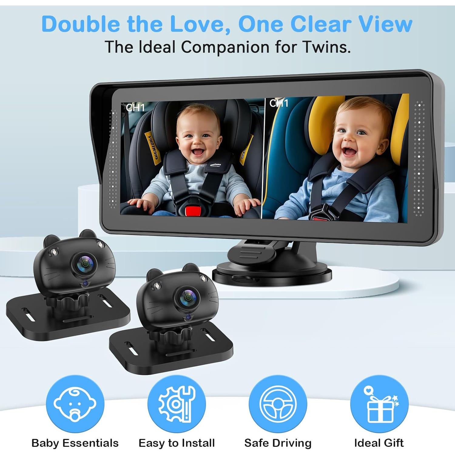 Cámara Doble para Bebés AMTIFO - Pantalla HD 6.9" Rotativa