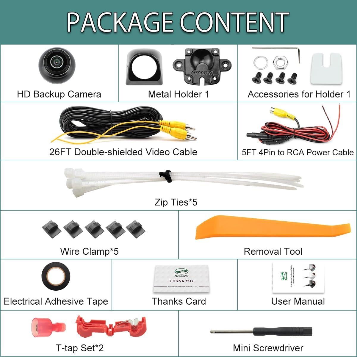 Cámara de Respaldo GreenYi 720P HD, Lente Fisheye 170°