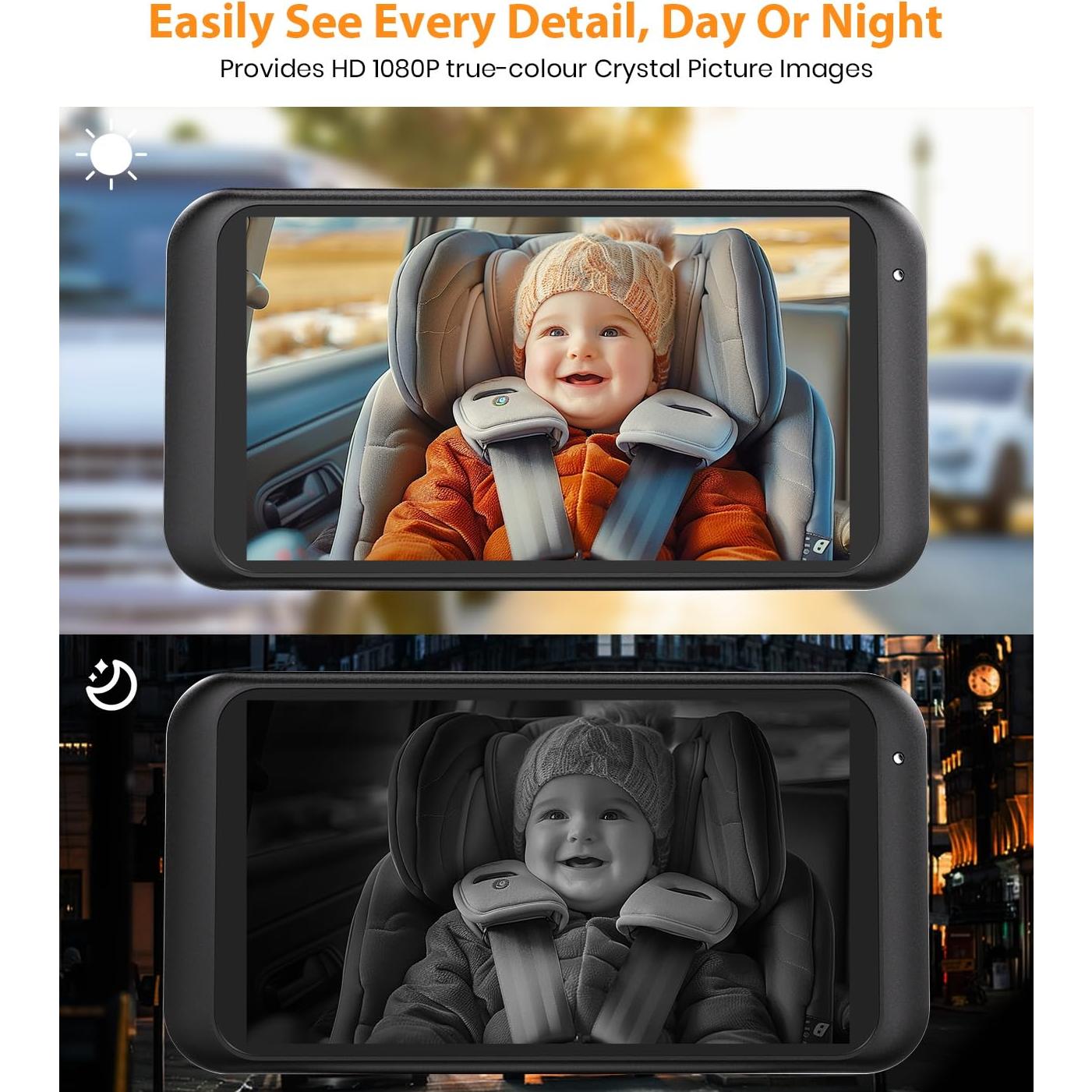 Cámara de Coche para Bebés 1080P HD USB con Monitor 17.1cm