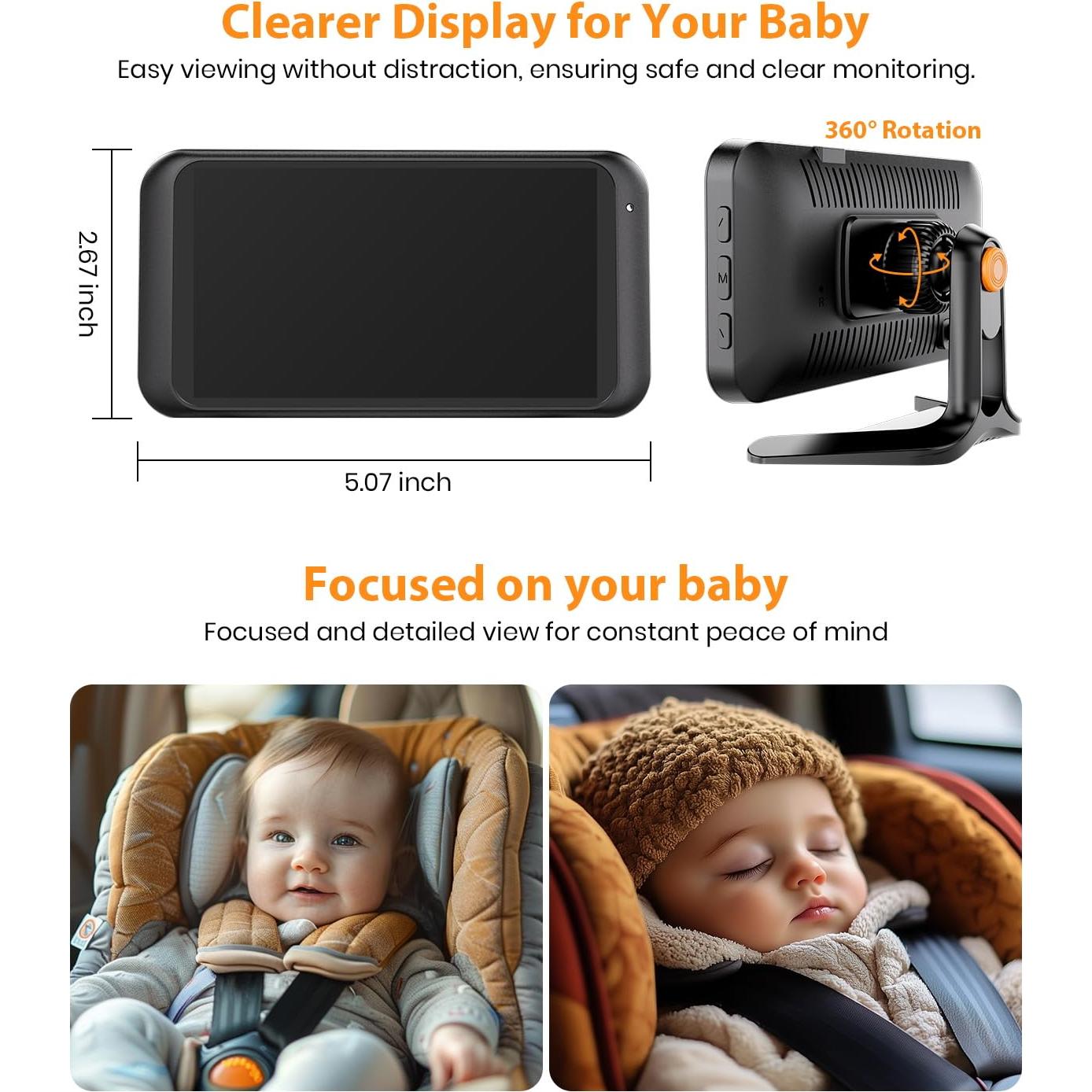 Cámara de Coche para Bebés 1080P HD USB con Monitor 17.1cm