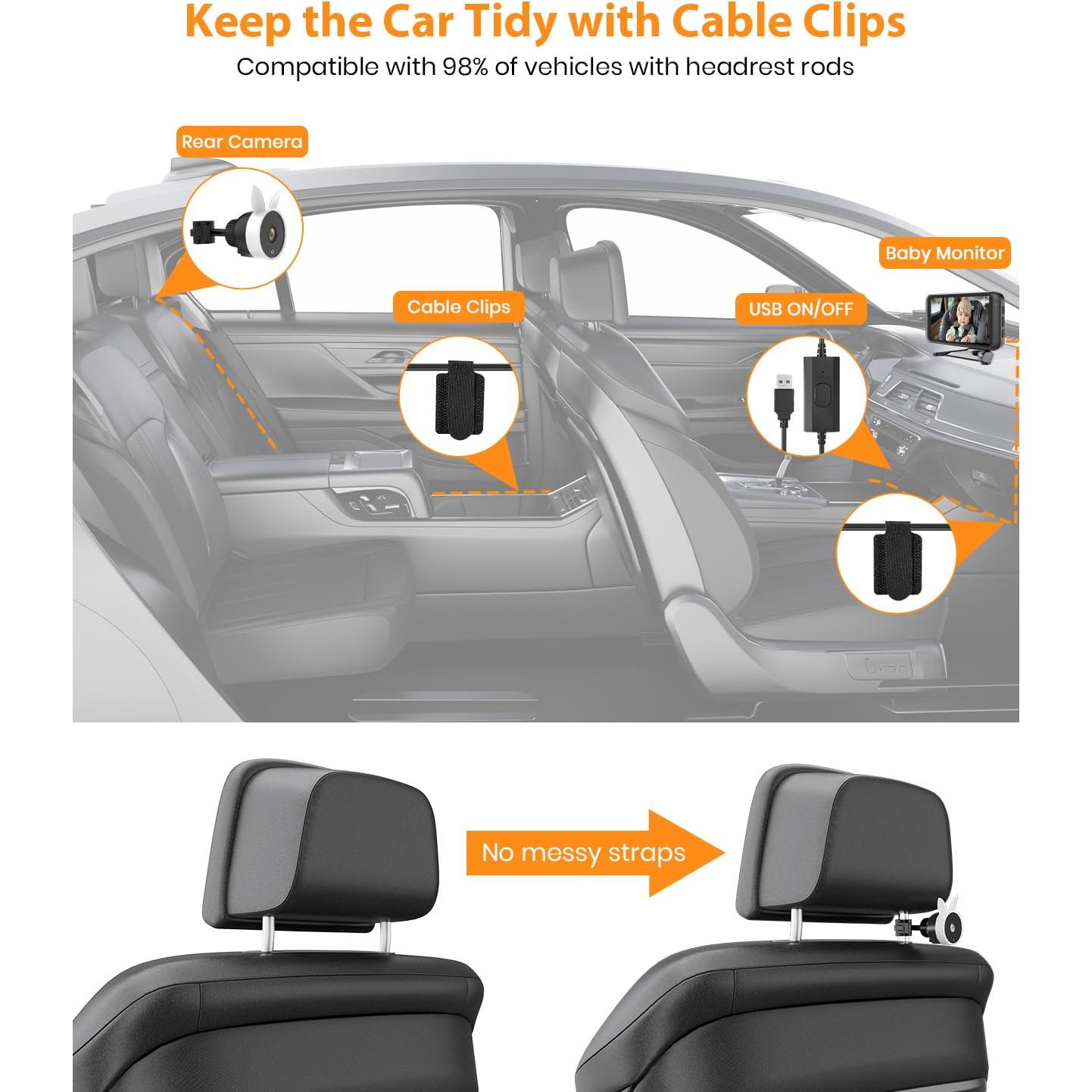 Cámara de Coche para Bebés 1080P HD USB con Monitor 17.1cm