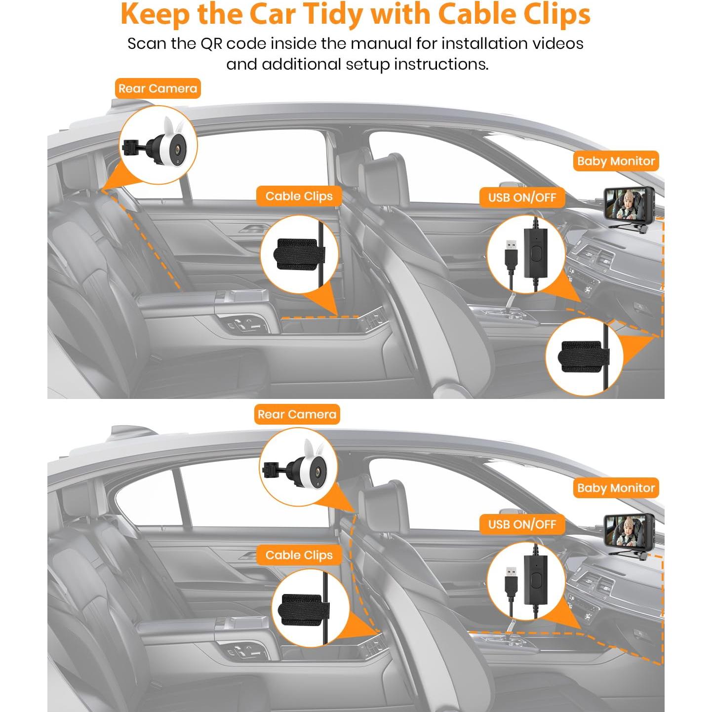 Cámara de Coche para Bebés 1080P HD USB con Monitor 17.1cm
