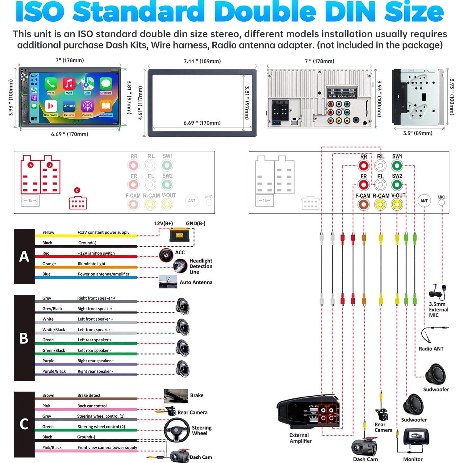 Estéreo de Coche Inalámbrico SJOYBRING Doble Din 7" HD