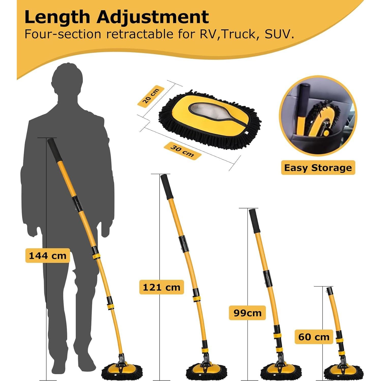 Kit de Cepillo de Lavado de Autos Anngrowy 144 cm Microfibra