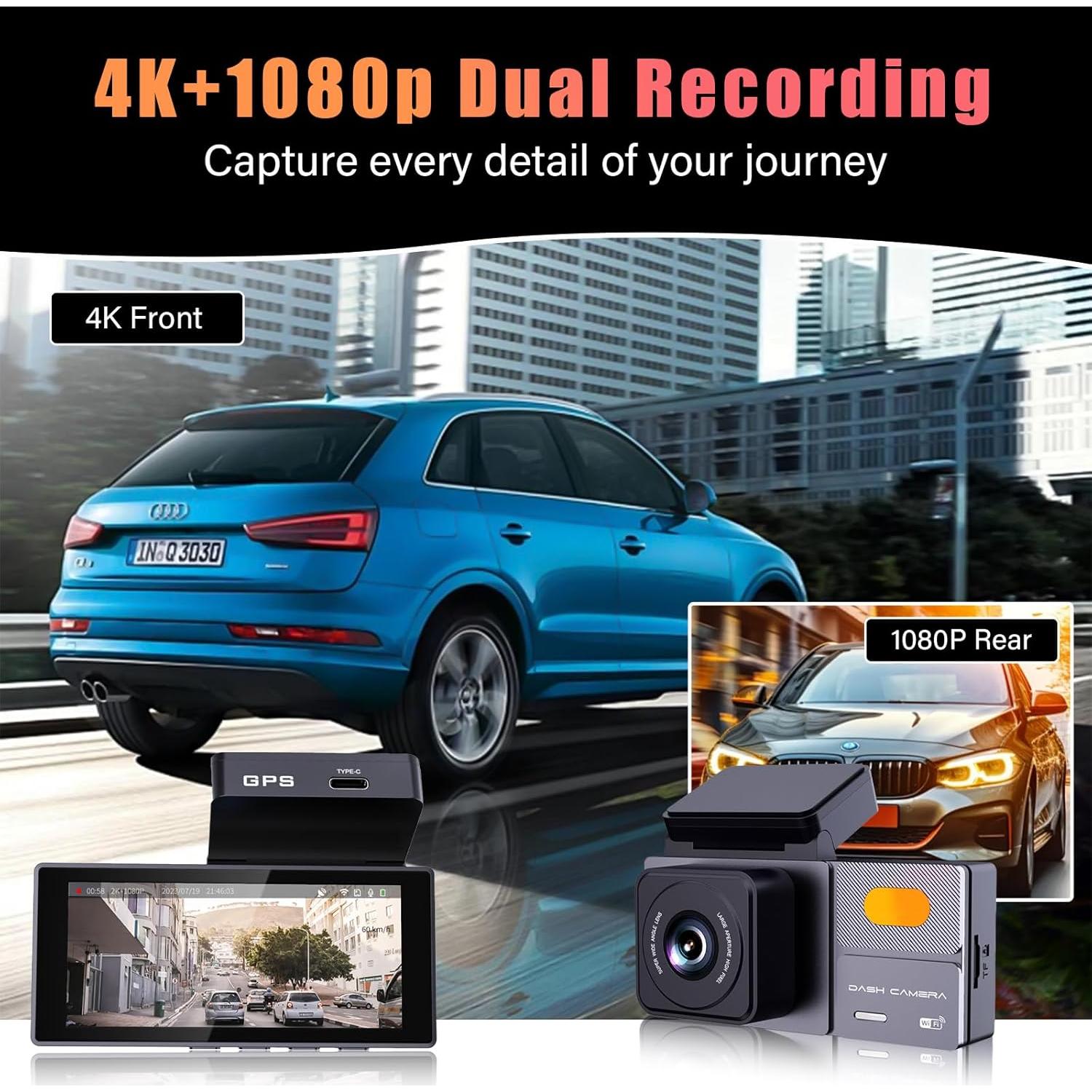 Cámara Dash YIDJOFJ K03 4K Doble Frontal y Trasera 64GB