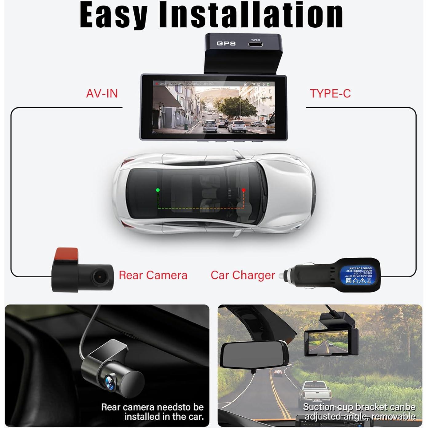 Cámara Dash YIDJOFJ K03 4K Doble Frontal y Trasera 64GB