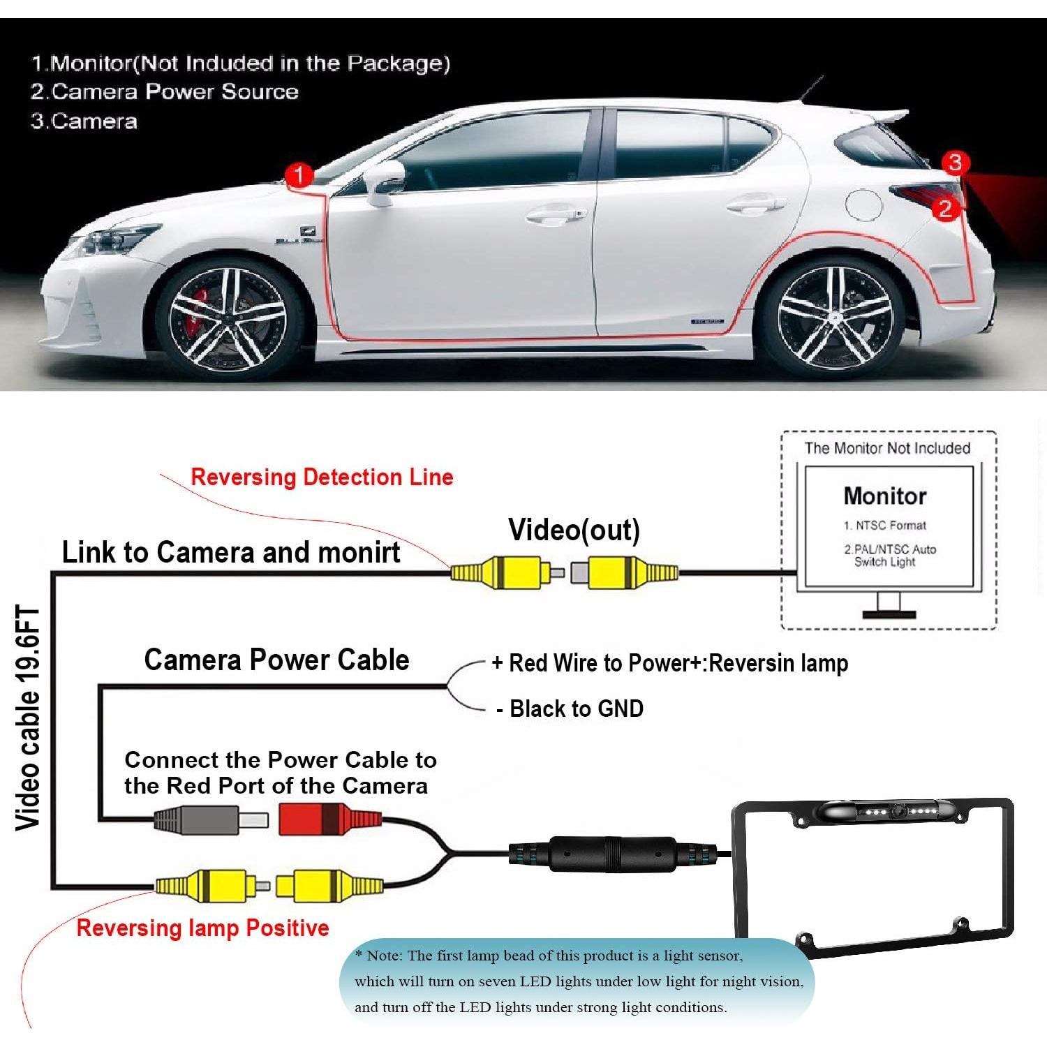 Cámara de Respaldo HD JPP con Visión Nocturna y 7 LEDs