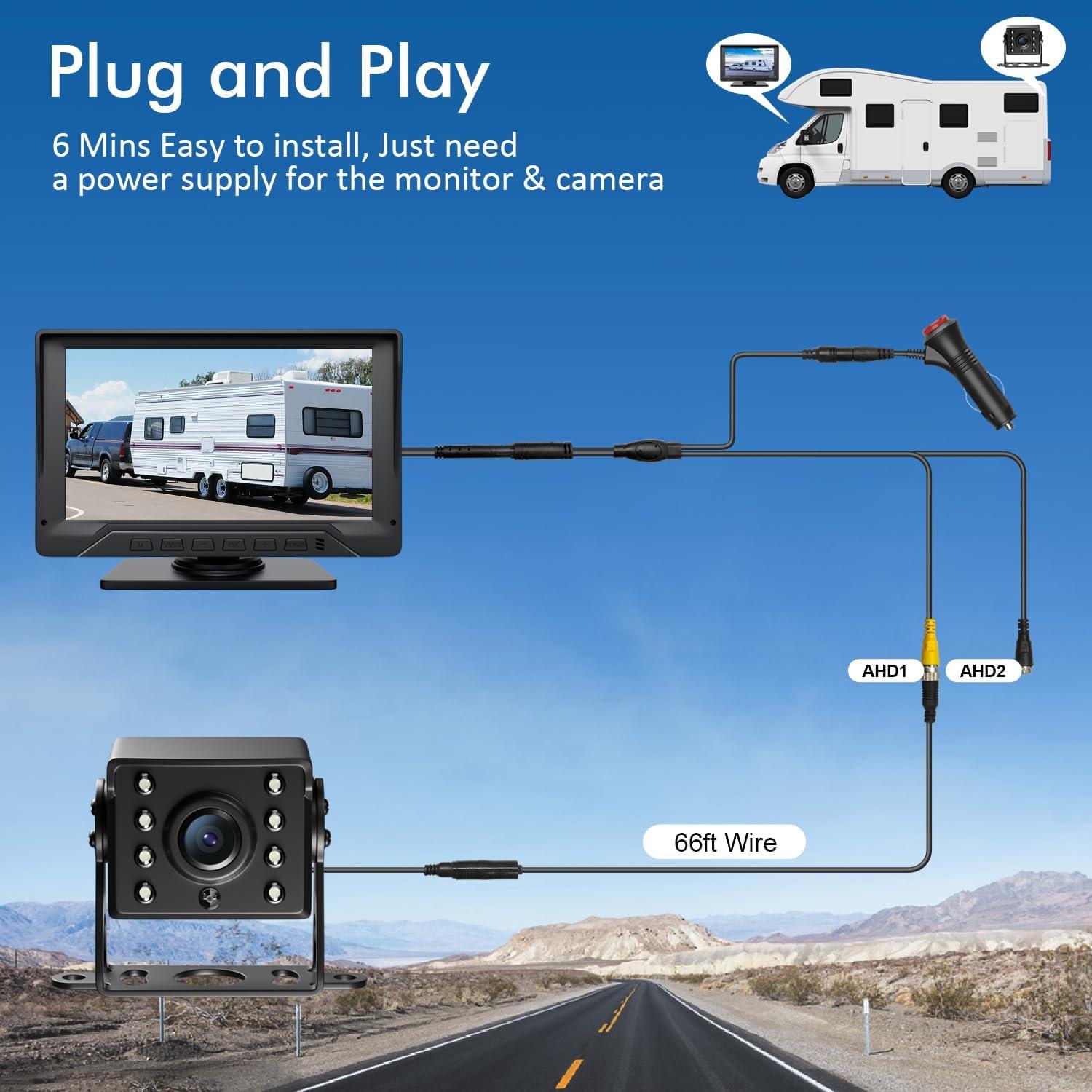 Cámara de Respaldo FEISIKE 7" 1080P HD con Visión Nocturna