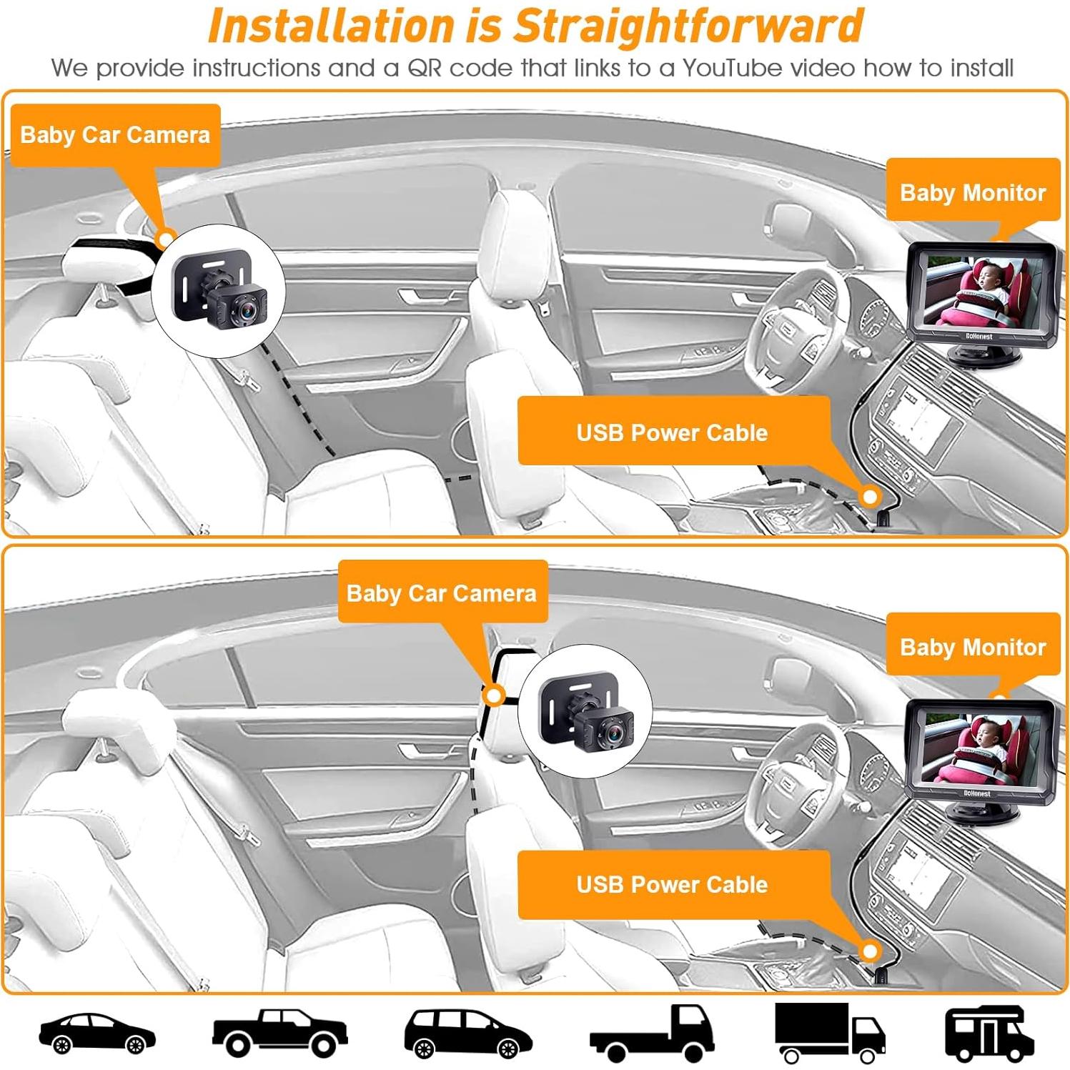 Cámara de Coche para Bebés DoHonest 1080P HD con Visión Nocturna