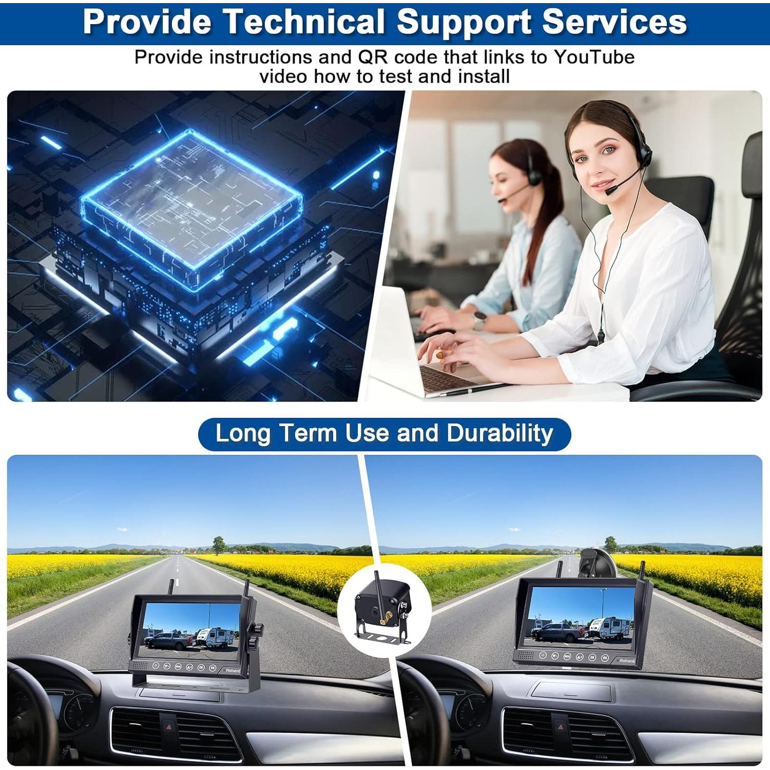 Cámara de Respaldo Inalámbrica HD 1080P Rohent 7" Monitor Táctil