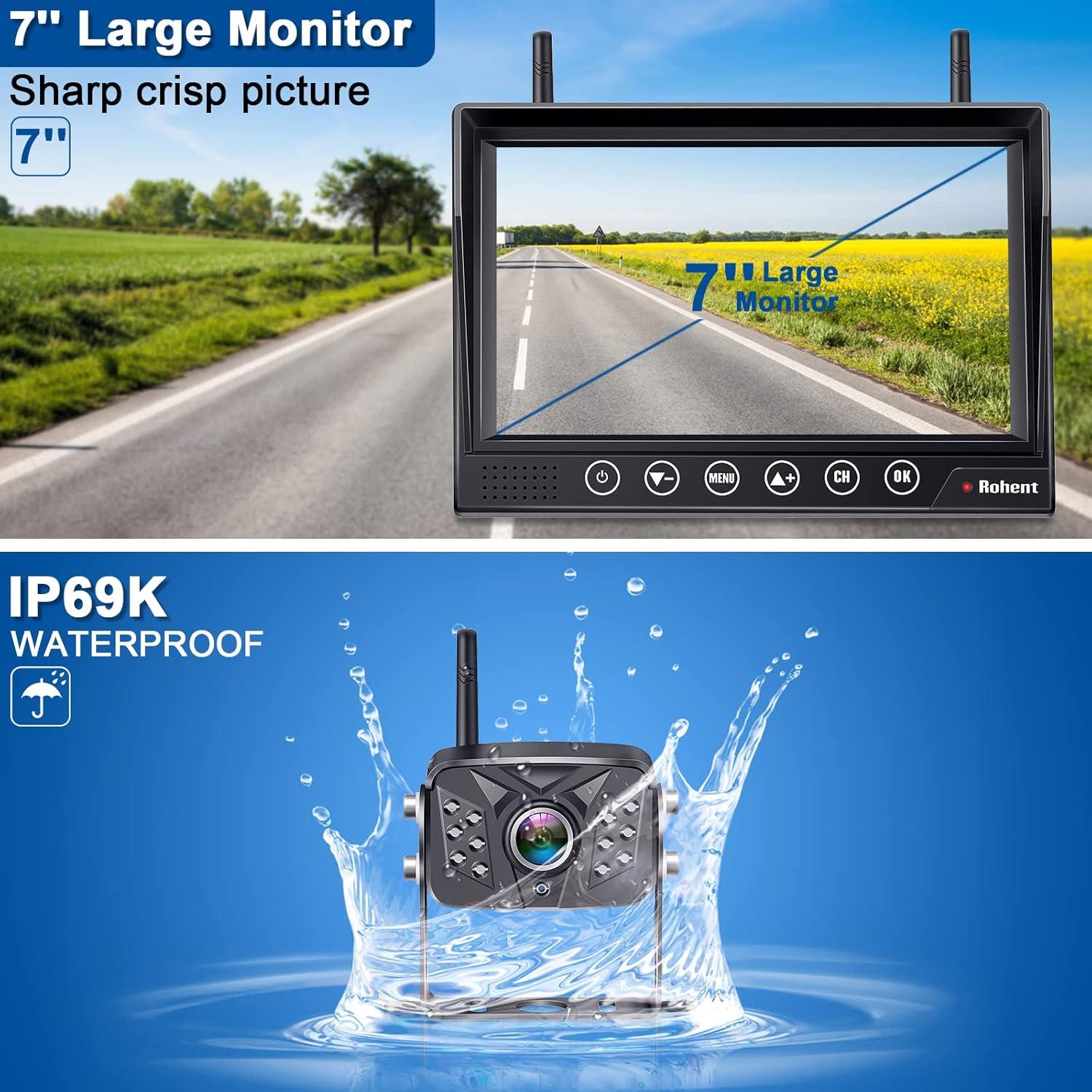 Cámara de Respaldo Inalámbrica HD 1080P Rohent 7" Monitor Táctil