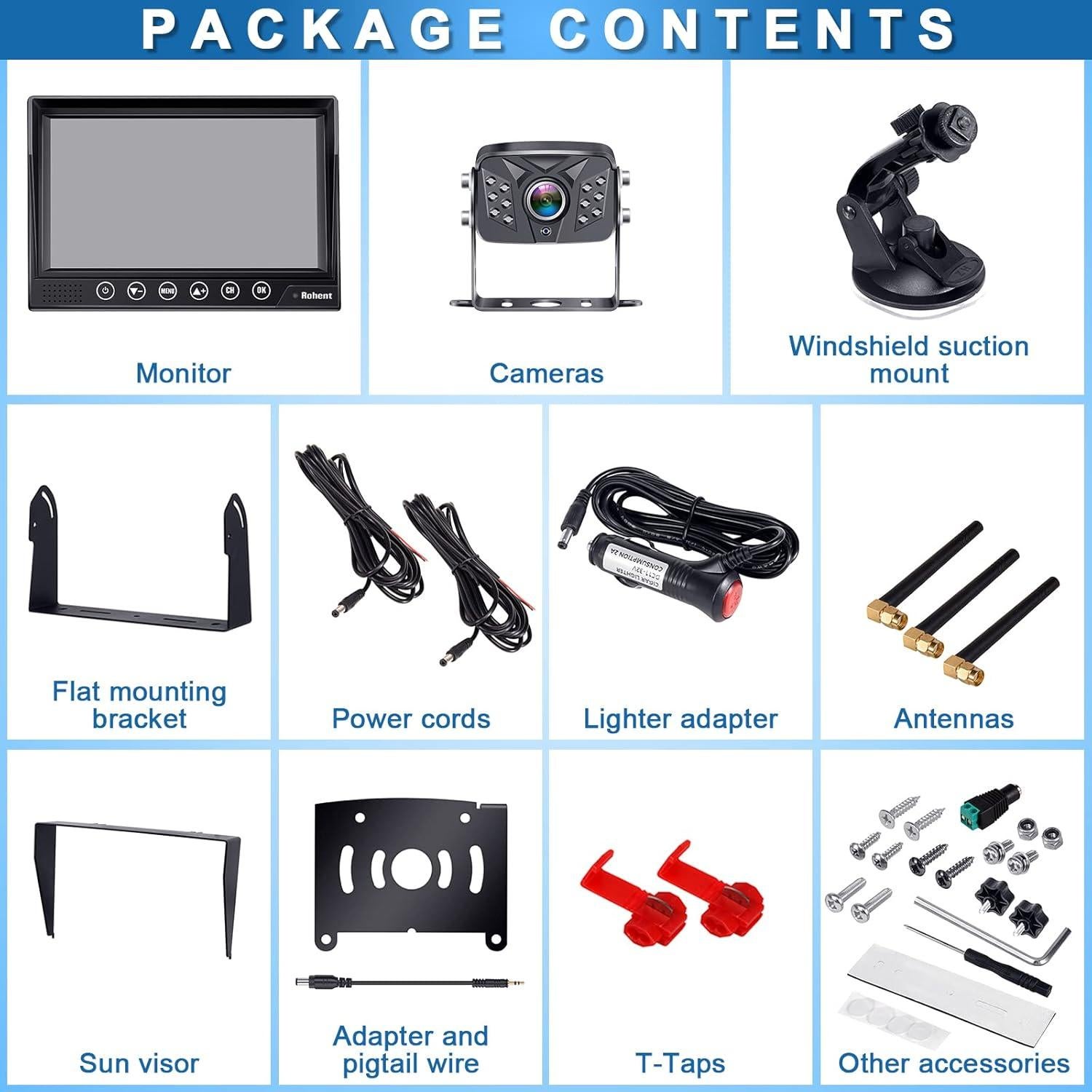 Cámara de Respaldo Inalámbrica HD 1080P Rohent 7" Monitor Táctil