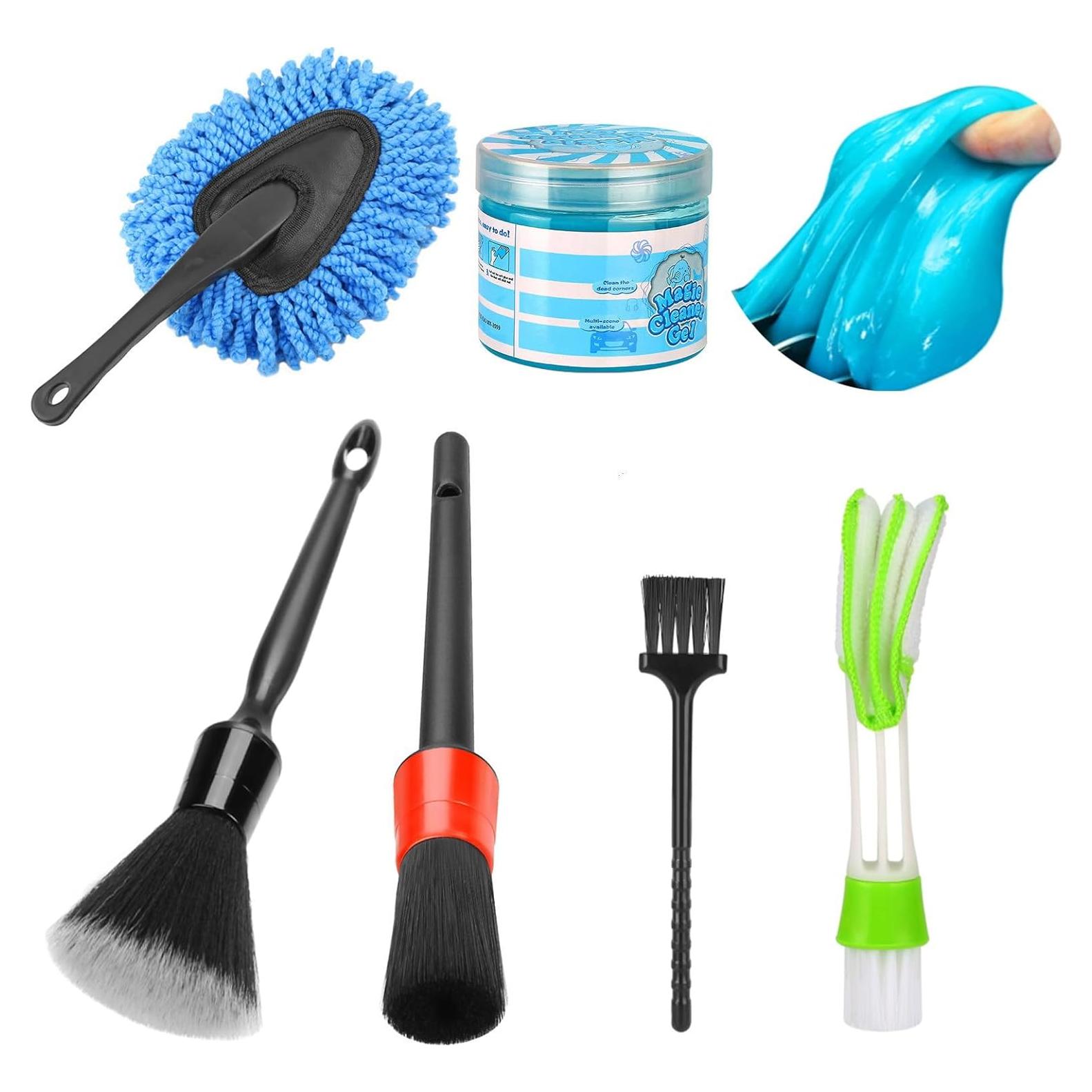 Kit de limpieza para interiores de automóviles Luscinum - 5 cepillos y gel