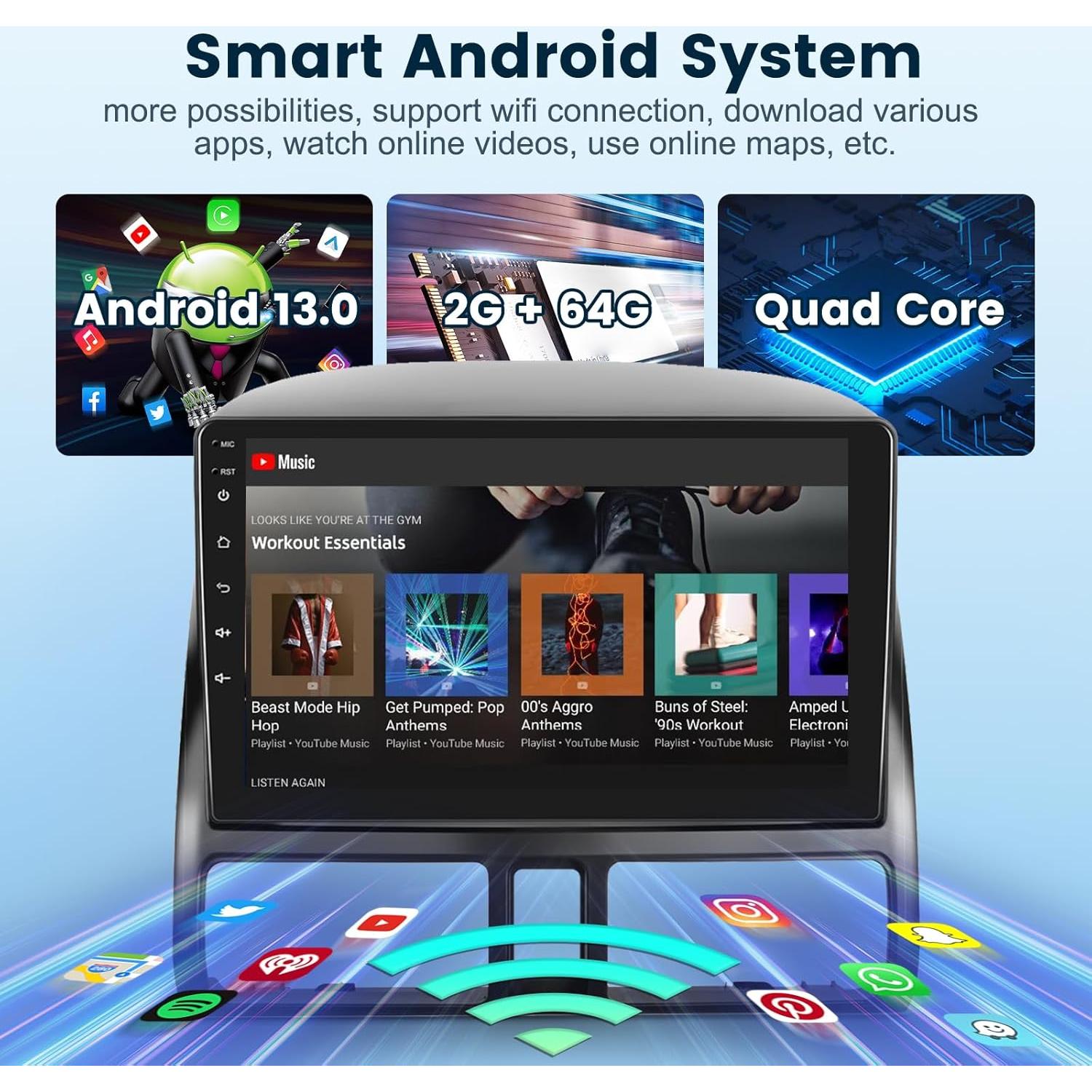 Estéreo para automóvil Podofo 2G+64G Android 13 Honda CRV 2002-2006