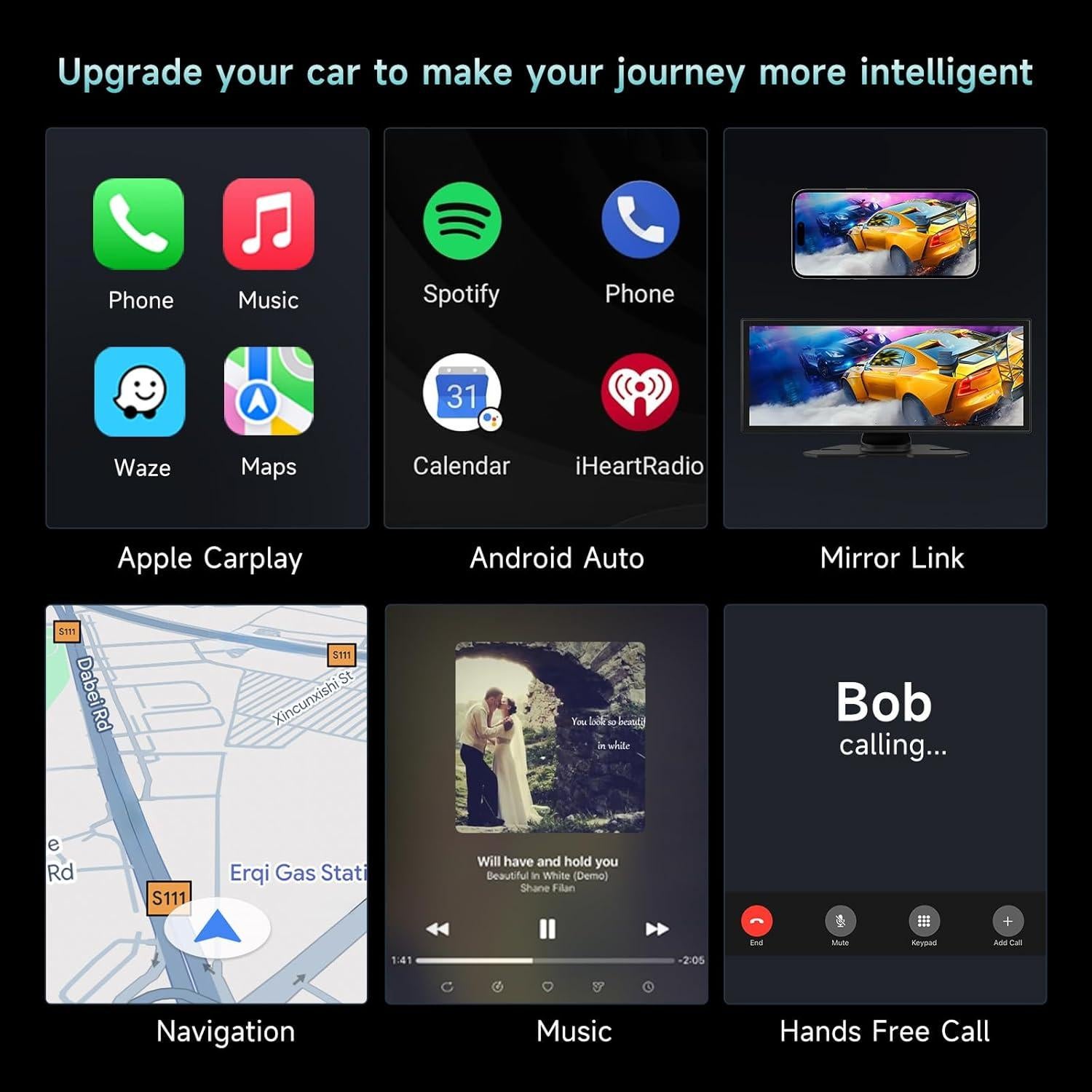 Upgrade Wireless Carplay Screen for Car with 4K Dash Cam, 11.26'' Portable A-pple CarPlay & Android Auto Car Stereo Touchscreen with Backup Camera, Mirror Link/GPS Navigation/Bluetooth/Siri/FM