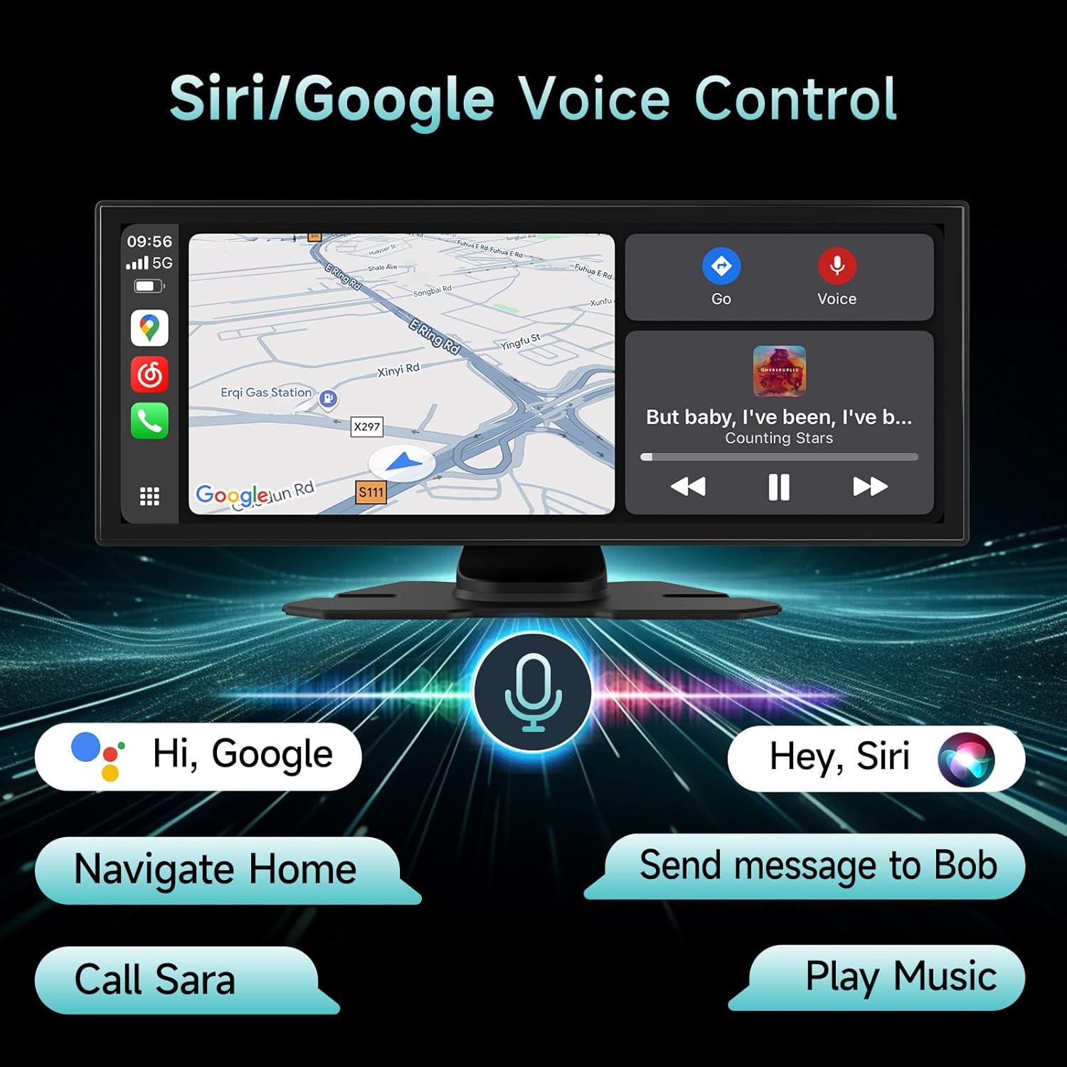 Upgrade Wireless Carplay Screen for Car with 4K Dash Cam, 11.26'' Portable A-pple CarPlay & Android Auto Car Stereo Touchscreen with Backup Camera, Mirror Link/GPS Navigation/Bluetooth/Siri/FM