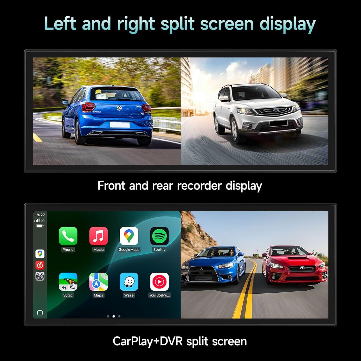 Upgrade Wireless Carplay Screen for Car with 4K Dash Cam, 11.26'' Portable A-pple CarPlay & Android Auto Car Stereo Touchscreen with Backup Camera, Mirror Link/GPS Navigation/Bluetooth/Siri/FM