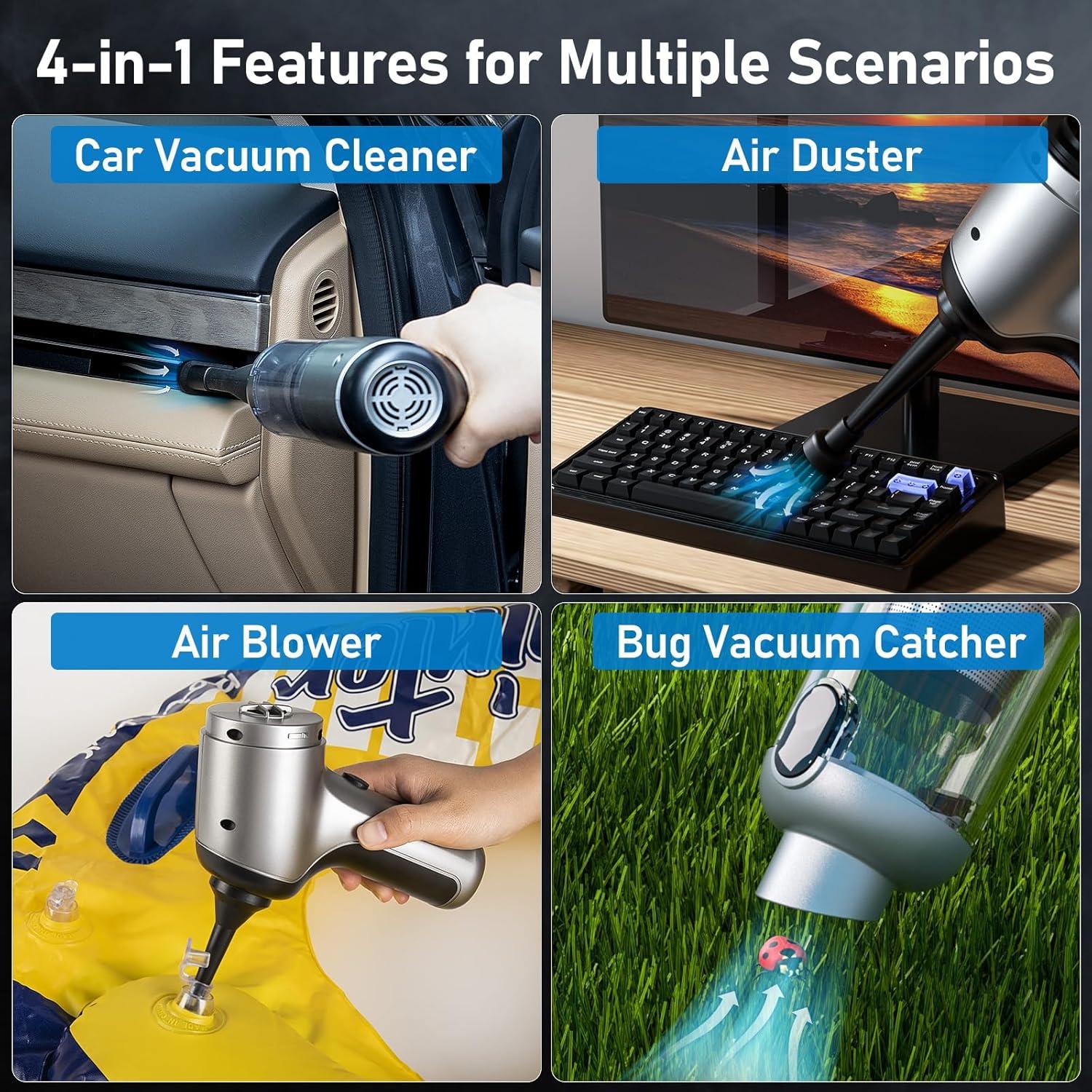 ColorCoral Portable Car Vacuum, Cordless Handheld Vacuum Cleaner with 2Pack Cleaning Gel, Air Duster Computer Vacuum Cordless Rechargeable for Car Interior, Keyboard Cleaner, Home Cleaning