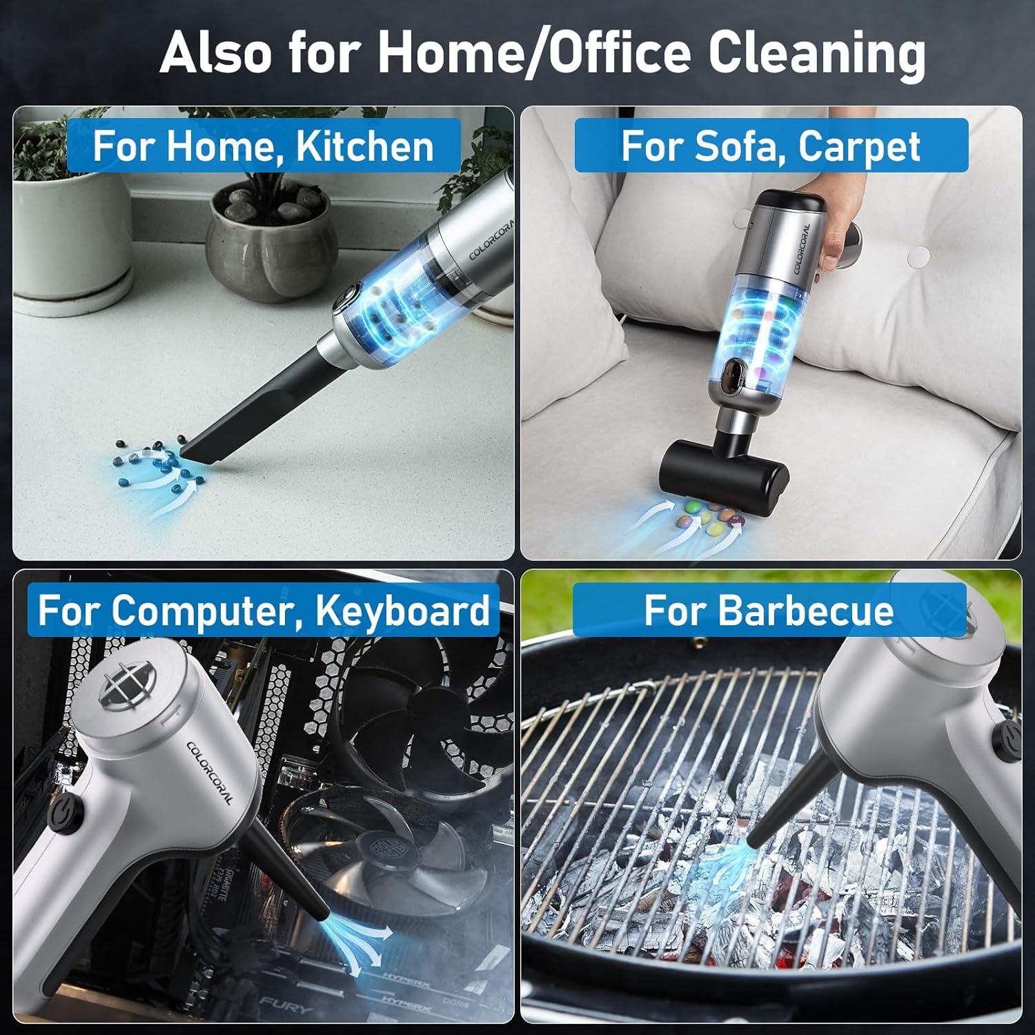 ColorCoral Portable Car Vacuum, Cordless Handheld Vacuum Cleaner with 2Pack Cleaning Gel, Air Duster Computer Vacuum Cordless Rechargeable for Car Interior, Keyboard Cleaner, Home Cleaning