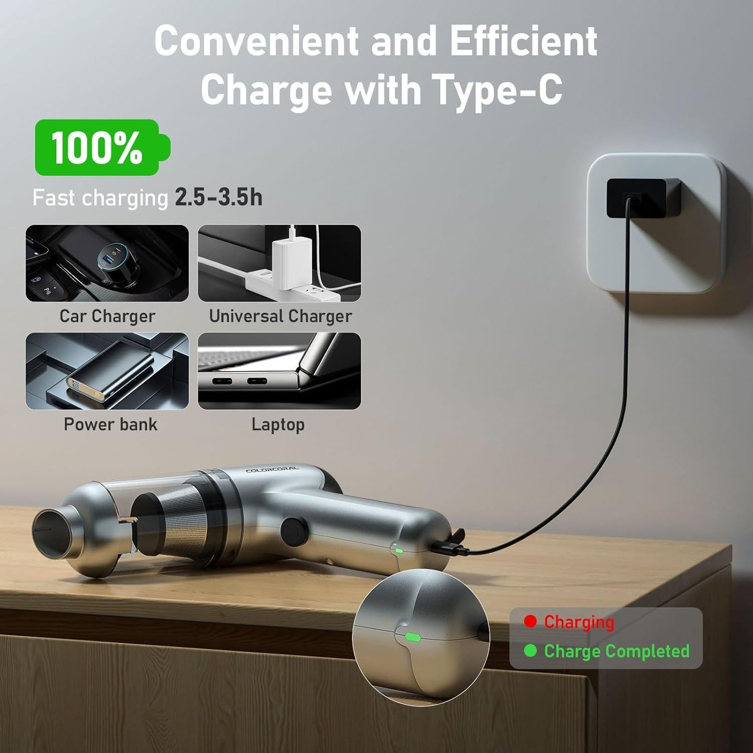 ColorCoral Portable Car Vacuum, Cordless Handheld Vacuum Cleaner with 2Pack Cleaning Gel, Air Duster Computer Vacuum Cordless Rechargeable for Car Interior, Keyboard Cleaner, Home Cleaning