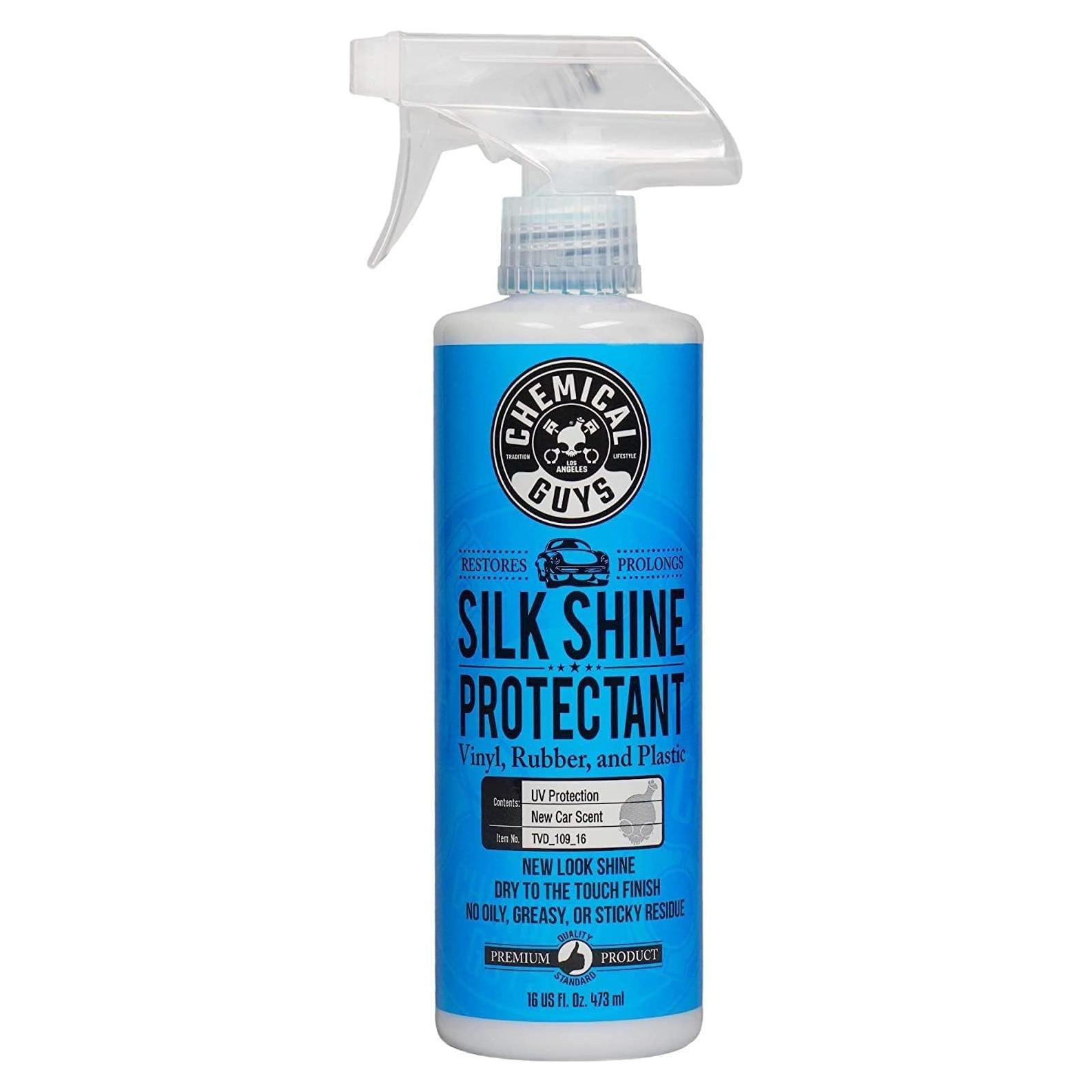 Chemical Guys Silk Shine Tire and Trim Dressing and Protectant – Non-Greasy Vinyl, Plastic & Rubber Spray, Plastic Restorer for Cars – Restores Shine for Cars, Trucks, Motorcycles, RVs, 16 fl oz