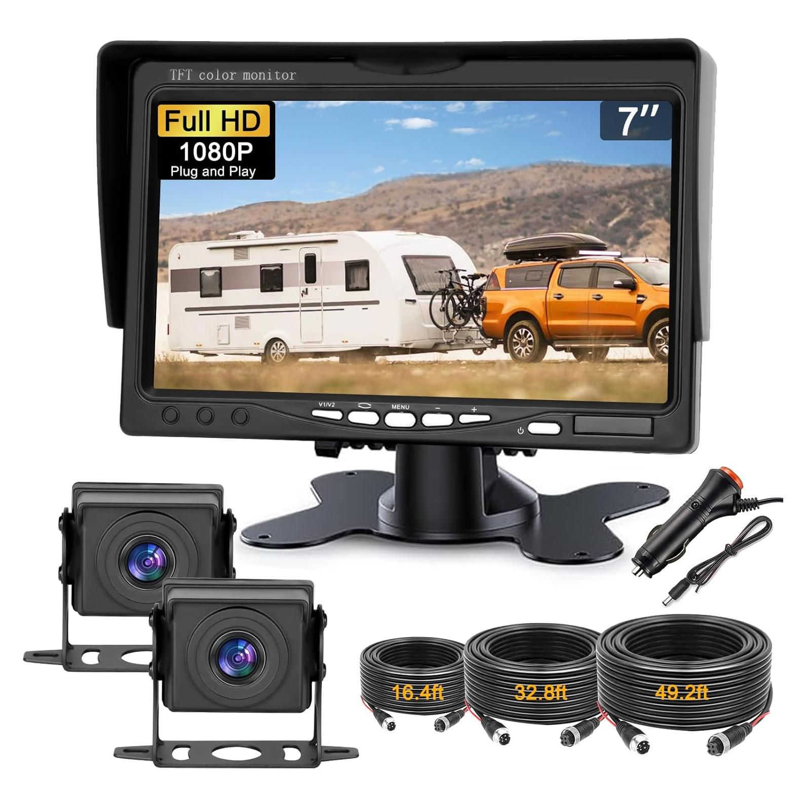 Kairiyard 7 Inch HD 1080P Backup Camera, 2 Channel, DIY Grid Lines 150° Wide Angle Reverse Rear View Camera Wired Back up Camera System for Truck RV Car Trailer Camper Tractor