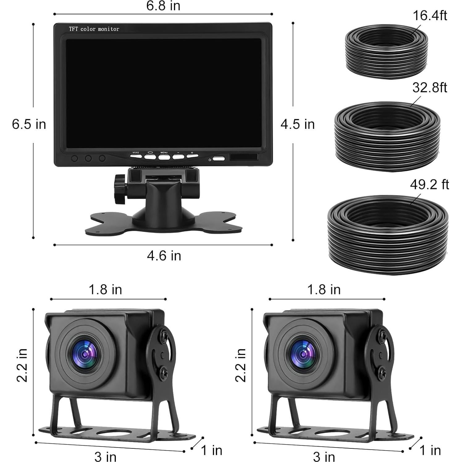 Kairiyard 7 Inch HD 1080P Backup Camera, 2 Channel, DIY Grid Lines 150° Wide Angle Reverse Rear View Camera Wired Back up Camera System for Truck RV Car Trailer Camper Tractor