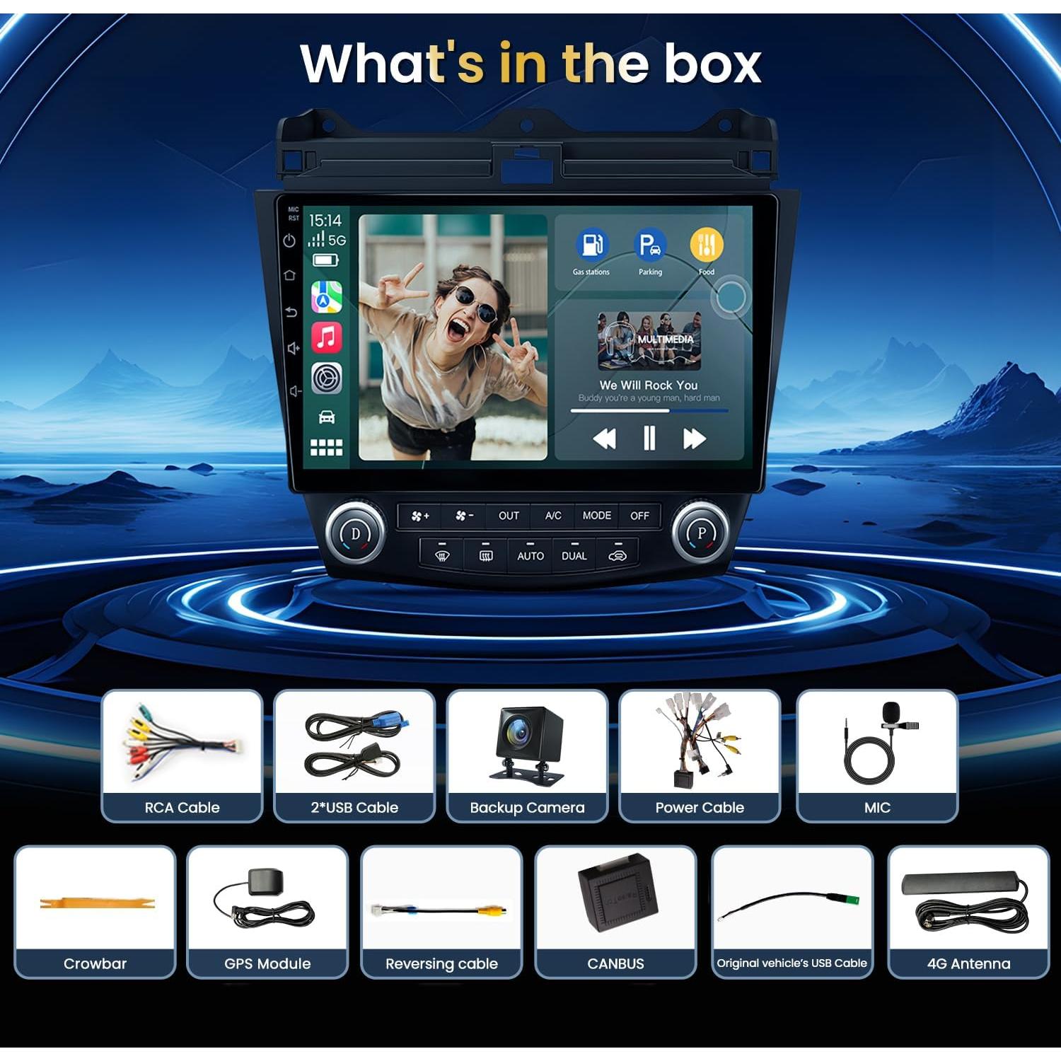 Radio Estéreo 10.1" Honda Accord 2003-2007 Jingelsye 4GB RAM 32GB