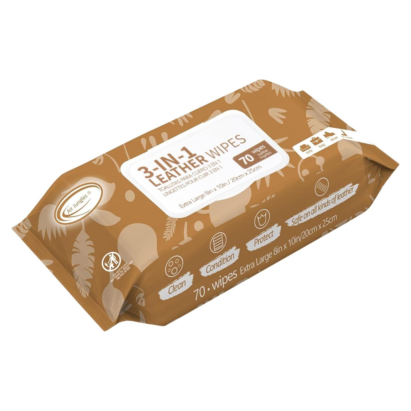 Toallitas Limpiadoras de Cuero Air Jungles 3 en 1 70 Unidades