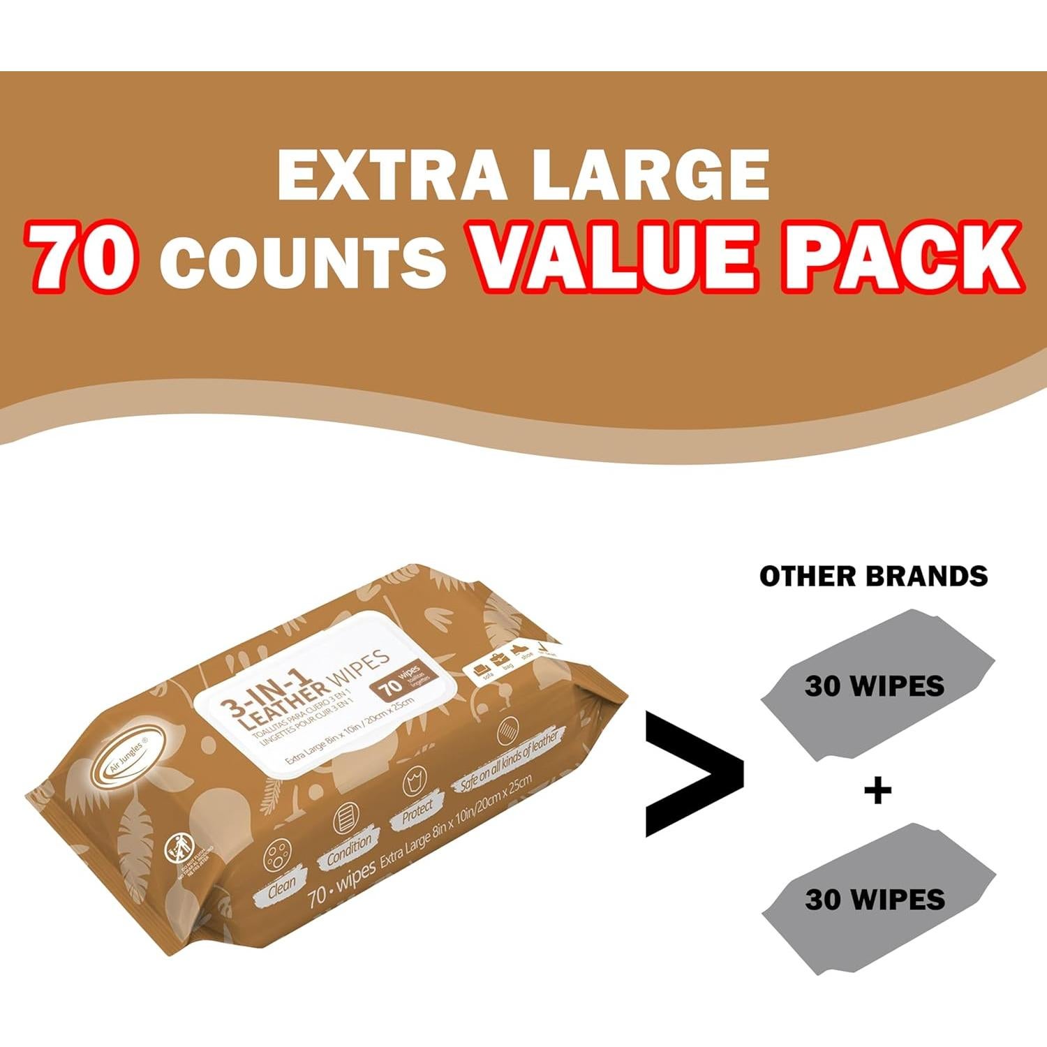 Toallitas Limpiadoras de Cuero Air Jungles 3 en 1 70 Unidades