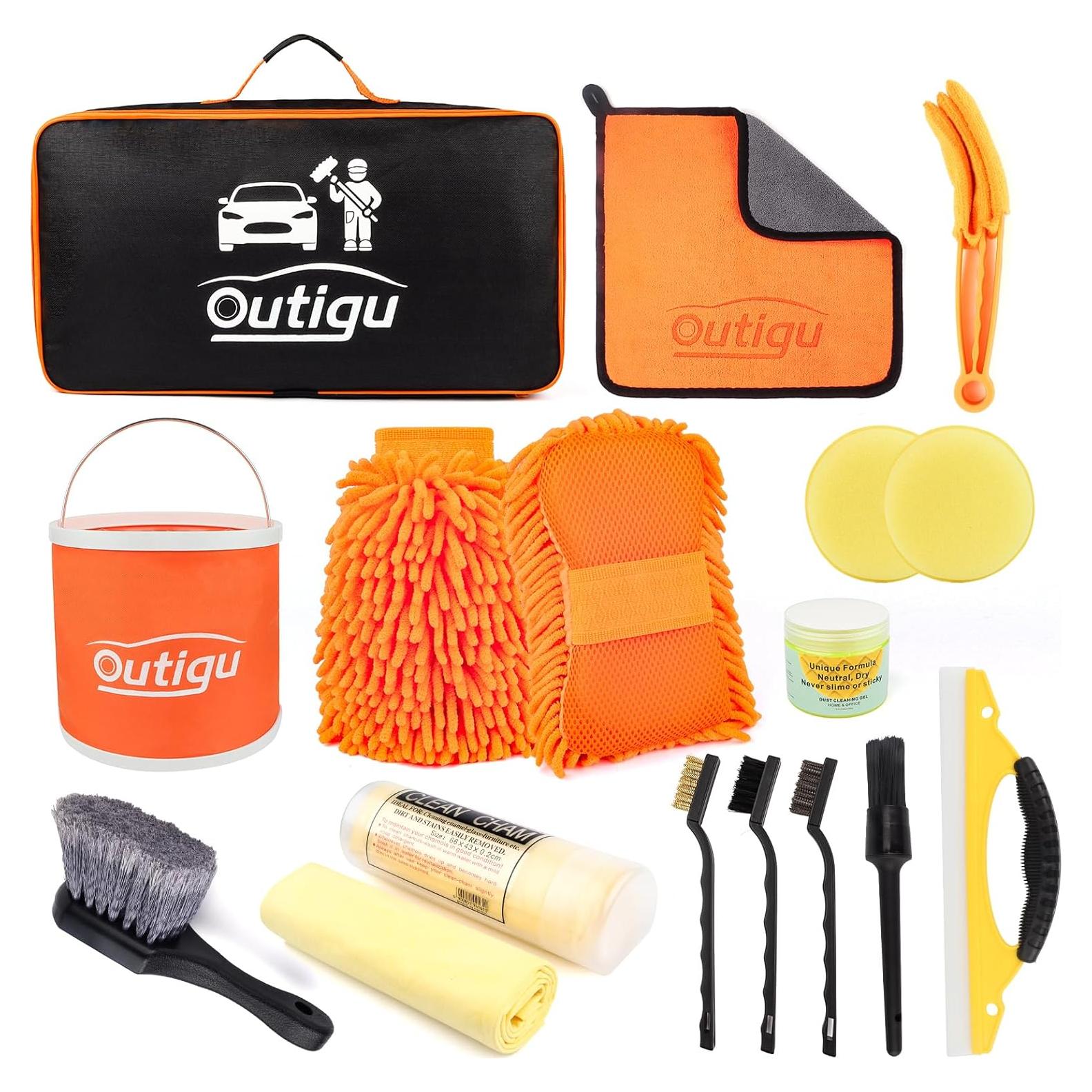 Kit de Limpieza de Autos Outigu 16 Pcs con Bolsa de Almacenamiento