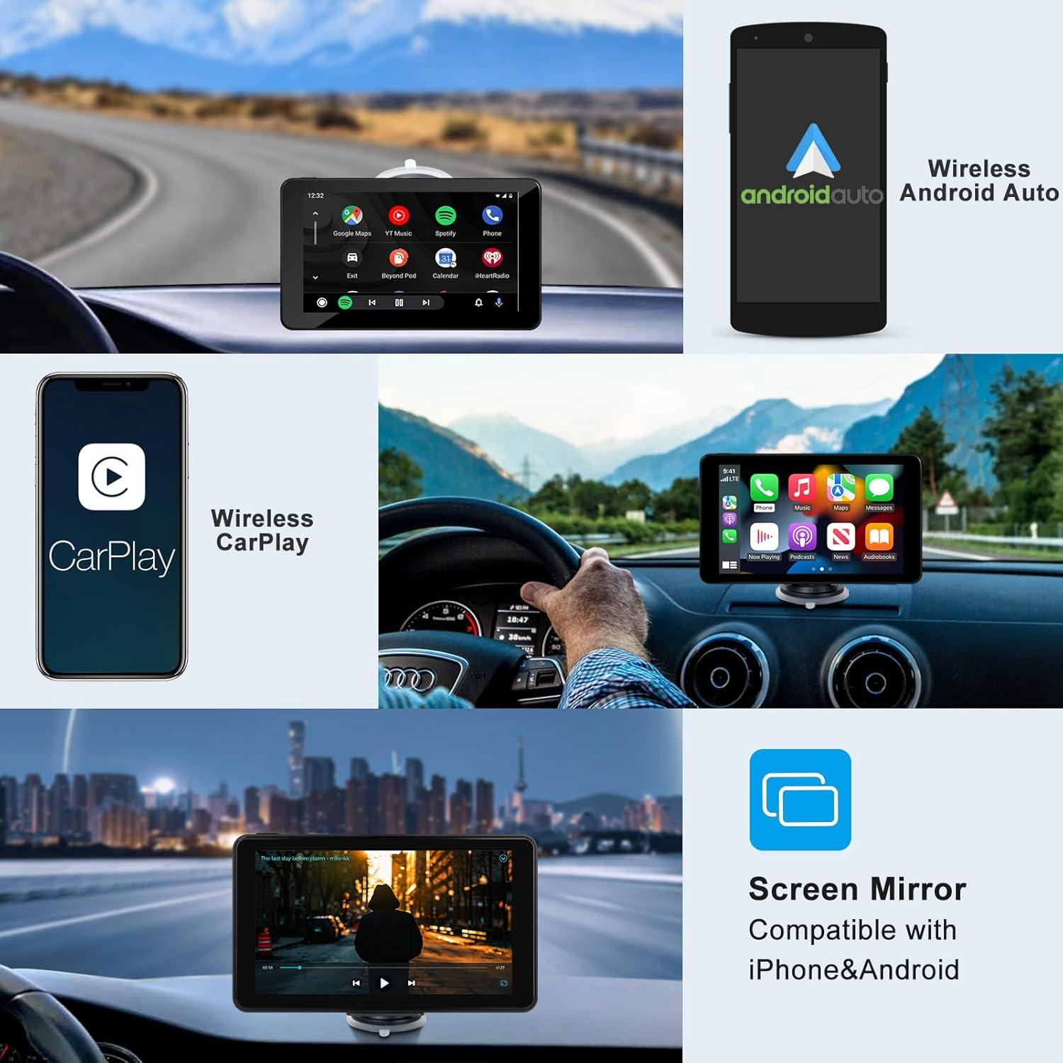 Pantalla Táctil 7" Aonerex Inalámbrica CarPlay Android Auto