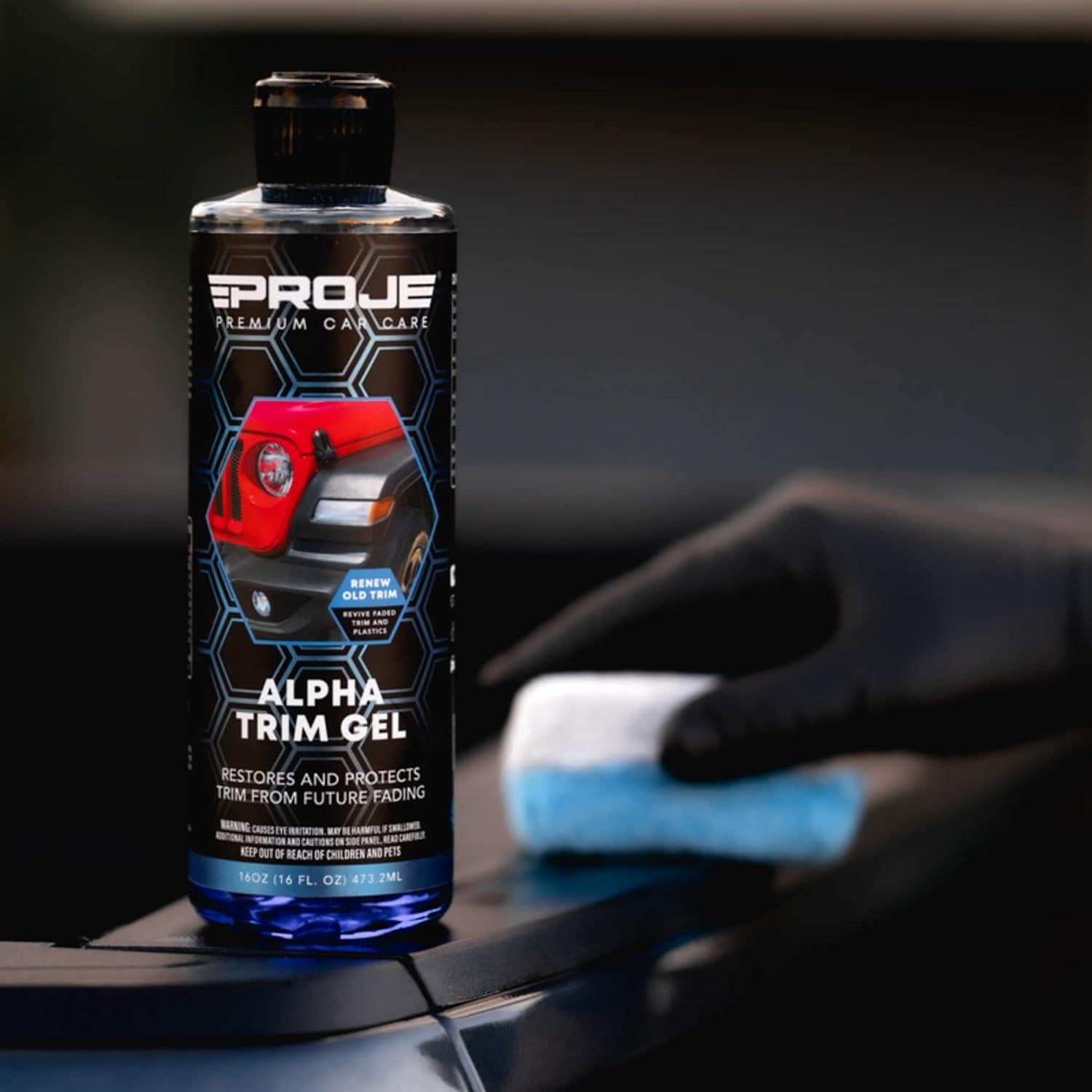 PROJE' Alpha Trim Gel - Plastic Restorer - Easy To Use Trim Coat for Cars - Restores Original Appearance - Long Lasting Shine - Auto Detailing Supplies - 16 Fl Oz Premium Car Care