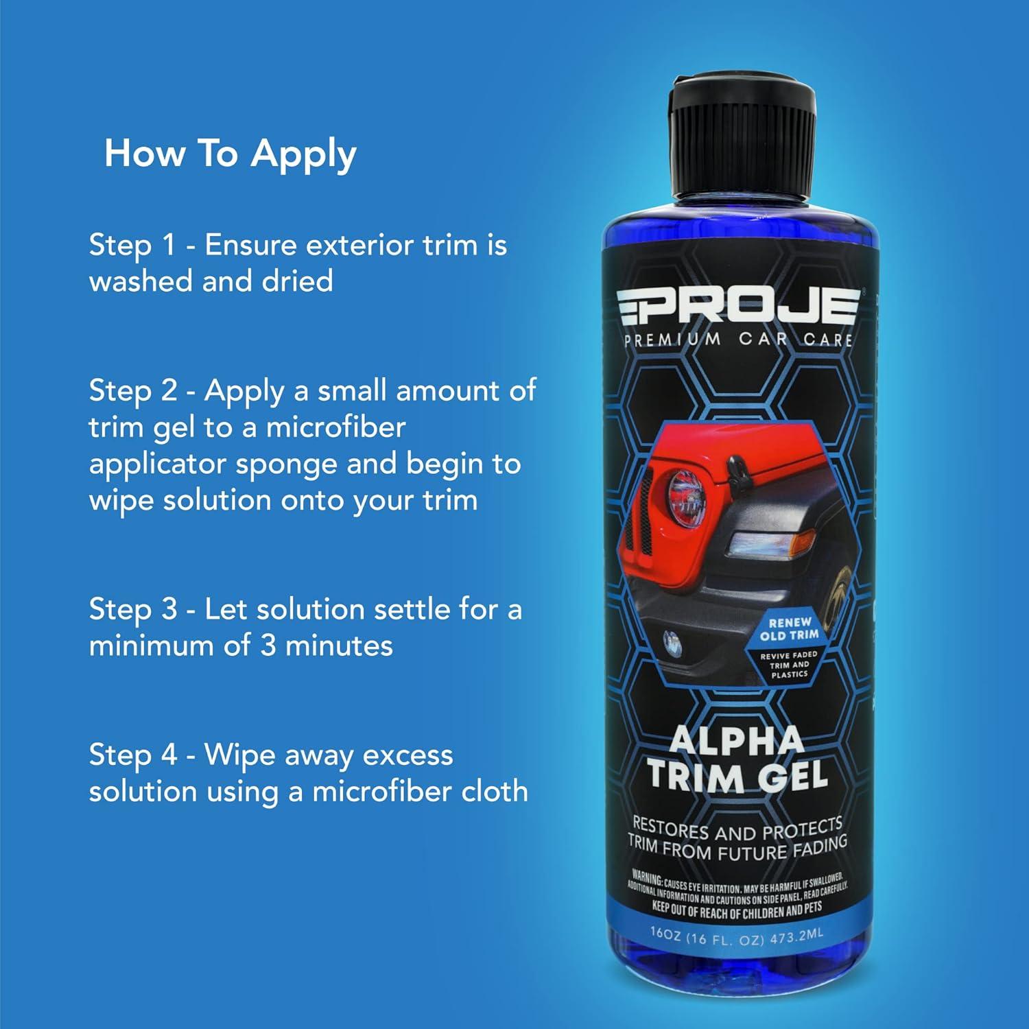 PROJE' Alpha Trim Gel - Plastic Restorer - Easy To Use Trim Coat for Cars - Restores Original Appearance - Long Lasting Shine - Auto Detailing Supplies - 16 Fl Oz Premium Car Care