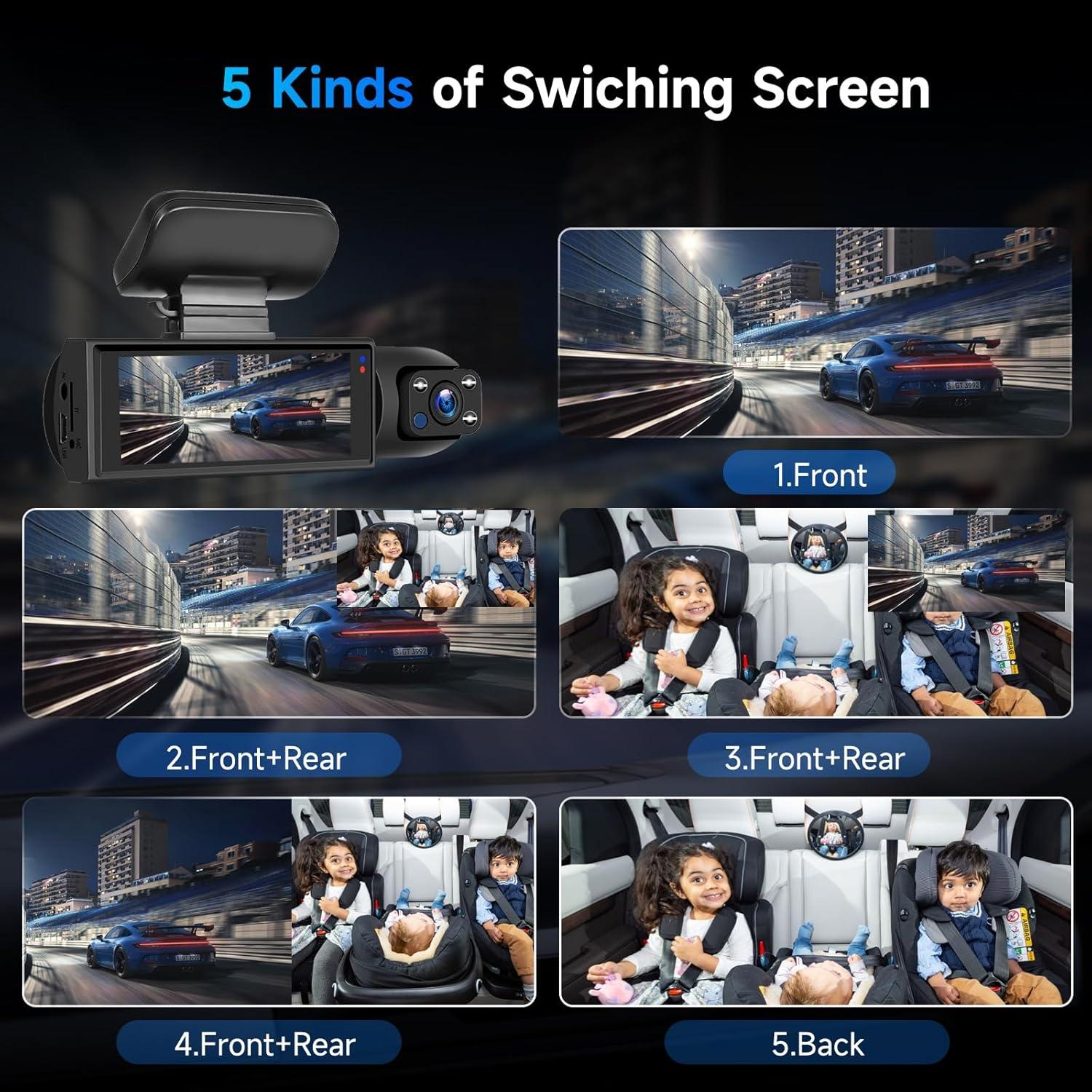 Dash Cam Front and Rear, 1080P+1080P HD Dual Dash Camera for Cars, Car Camera with 3.16" IPS Screen, Built in G-Sensor, 150° Wide Angle, Loop Recording, 24H Parking Monitor, Night Vision,64GB Card