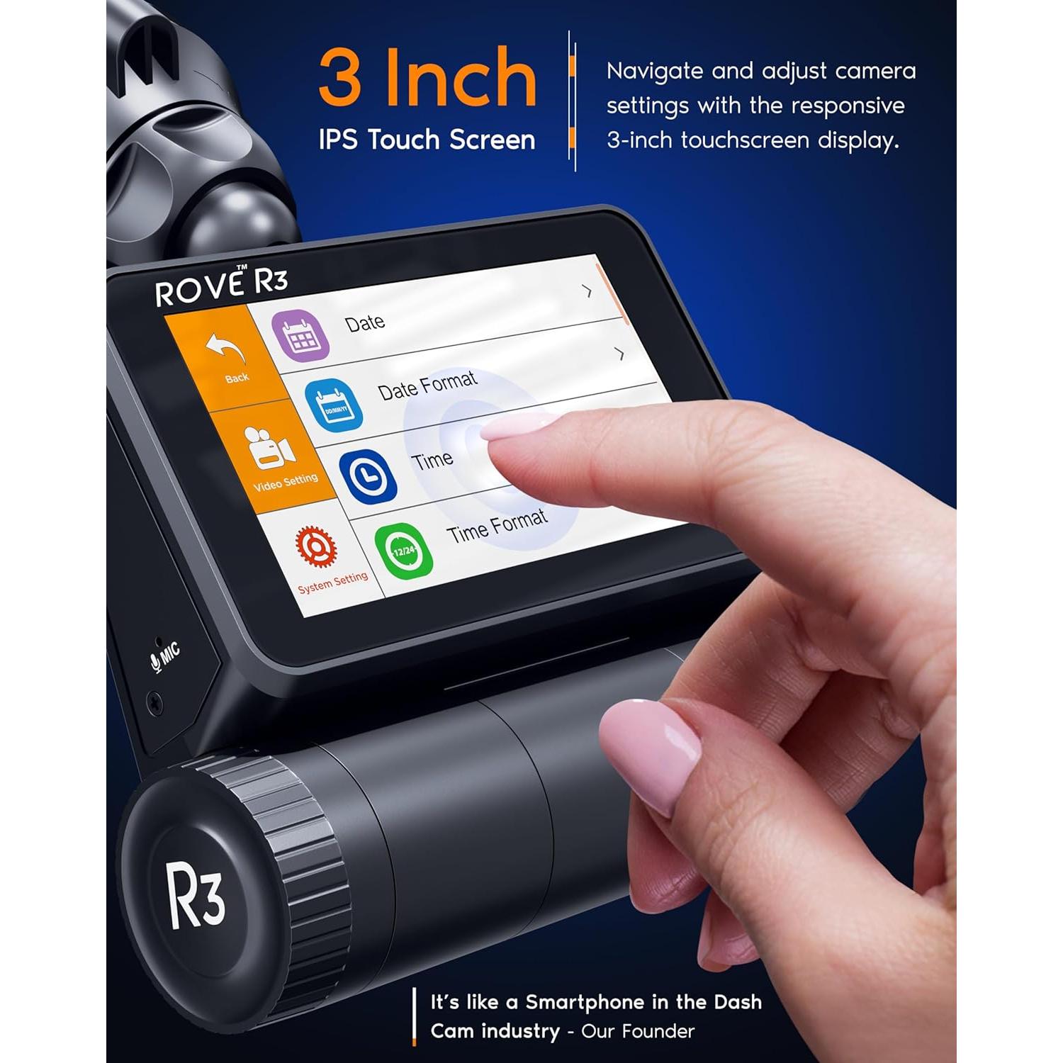 Cámara de Salpicadero ROVE R3 3 Canales 1440P GPS WiFi