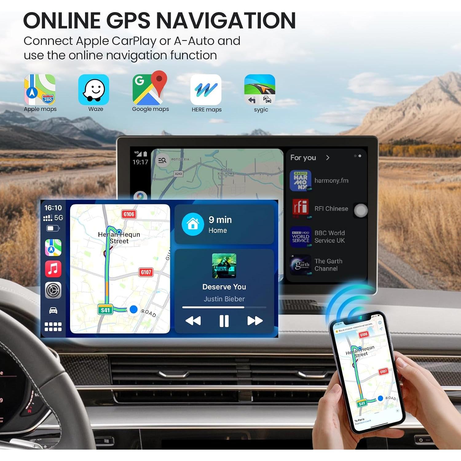 Pantalla Carplay 9" HD TECXERLLON con cámaras 4K y 1080P