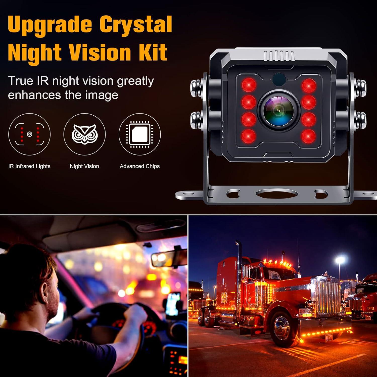 Dual RV Backup Camera System: 7" Monitor with Split Screen No Lag Easy Installation Plug and Play HD 1080P Rear View Camera Wired Kit IP69 Waterproof IR Crystal Night Vision for Truck Tractor R4