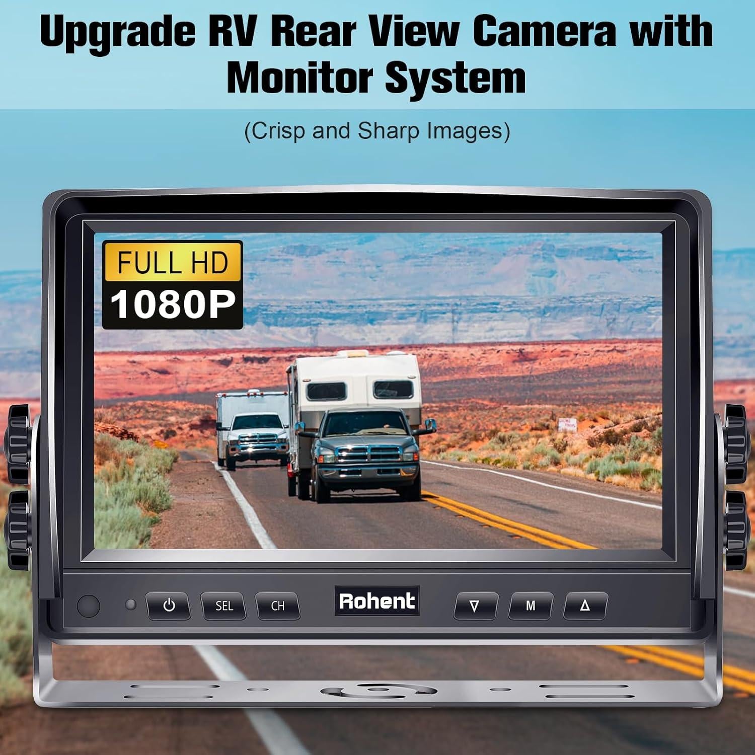 Dual RV Backup Camera System: 7" Monitor with Split Screen No Lag Easy Installation Plug and Play HD 1080P Rear View Camera Wired Kit IP69 Waterproof IR Crystal Night Vision for Truck Tractor R4