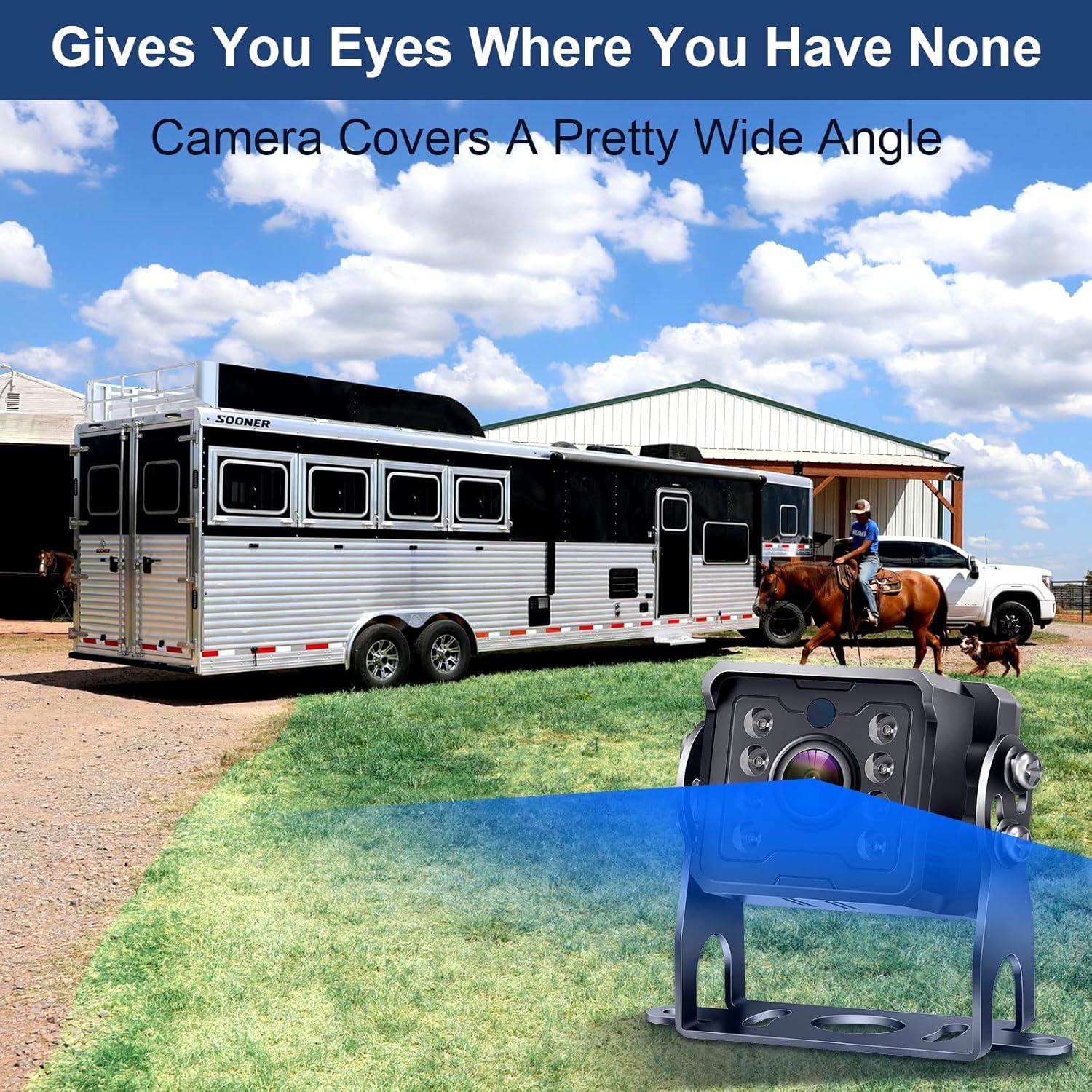 Dual RV Backup Camera System: 7" Monitor with Split Screen No Lag Easy Installation Plug and Play HD 1080P Rear View Camera Wired Kit IP69 Waterproof IR Crystal Night Vision for Truck Tractor R4