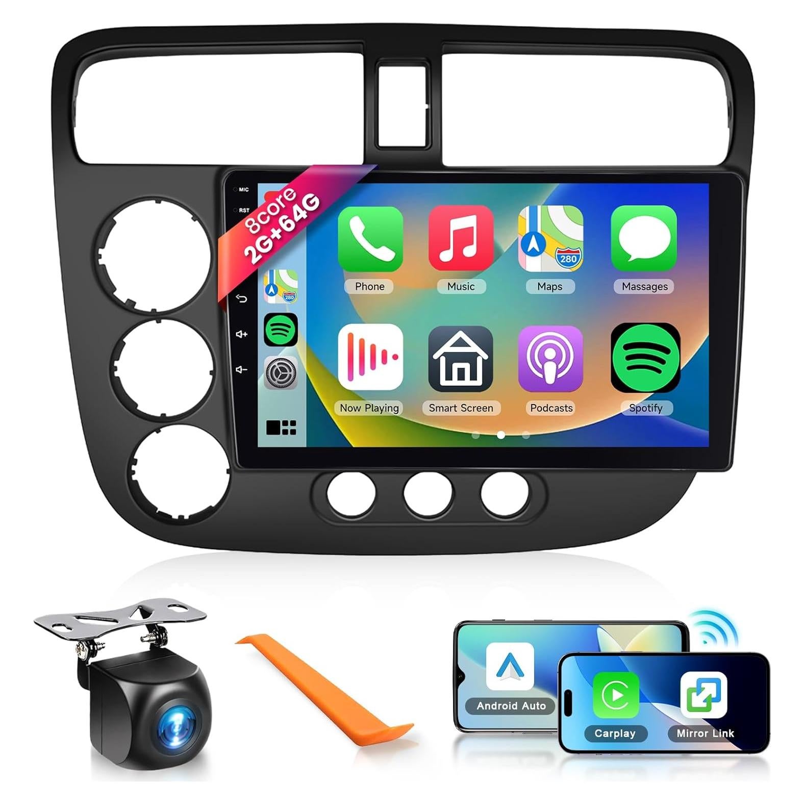 Estéreo de Coche Podofo 8 Núcleos 2G 64G para Honda Civic 2001-2005