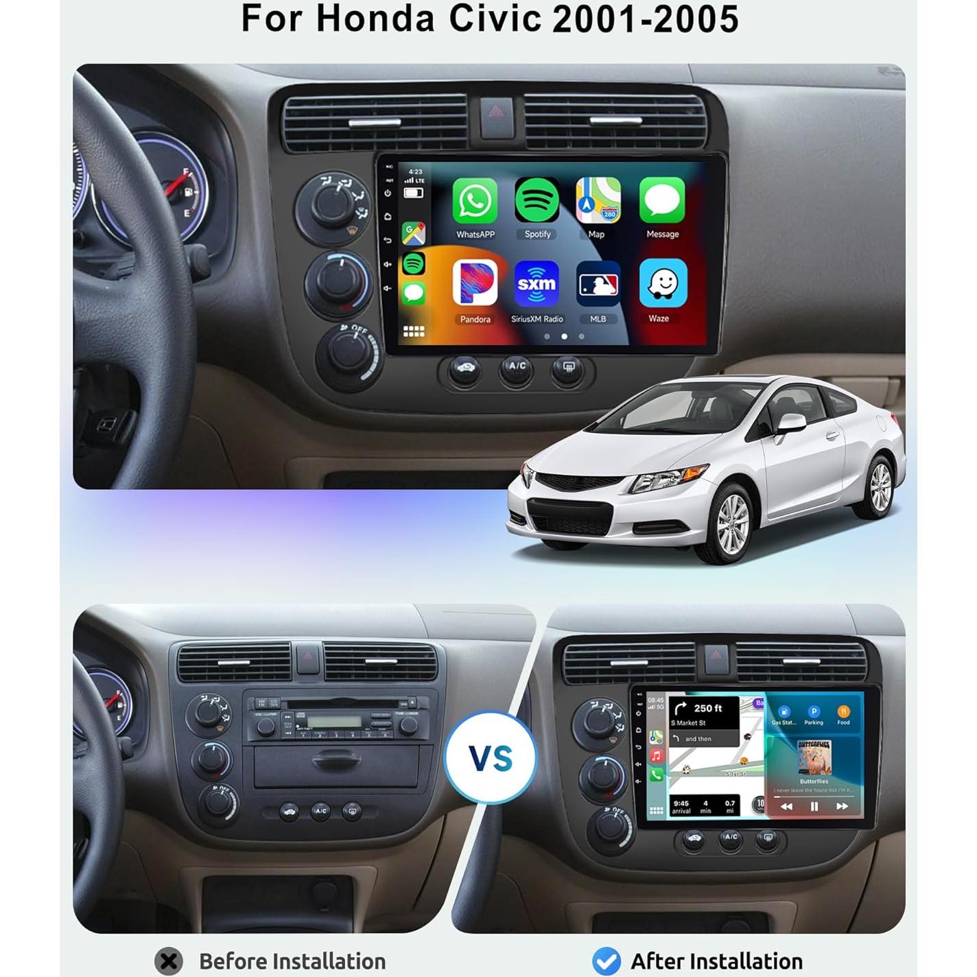 Estéreo de Coche Podofo 8 Núcleos 2G 64G para Honda Civic 2001-2005